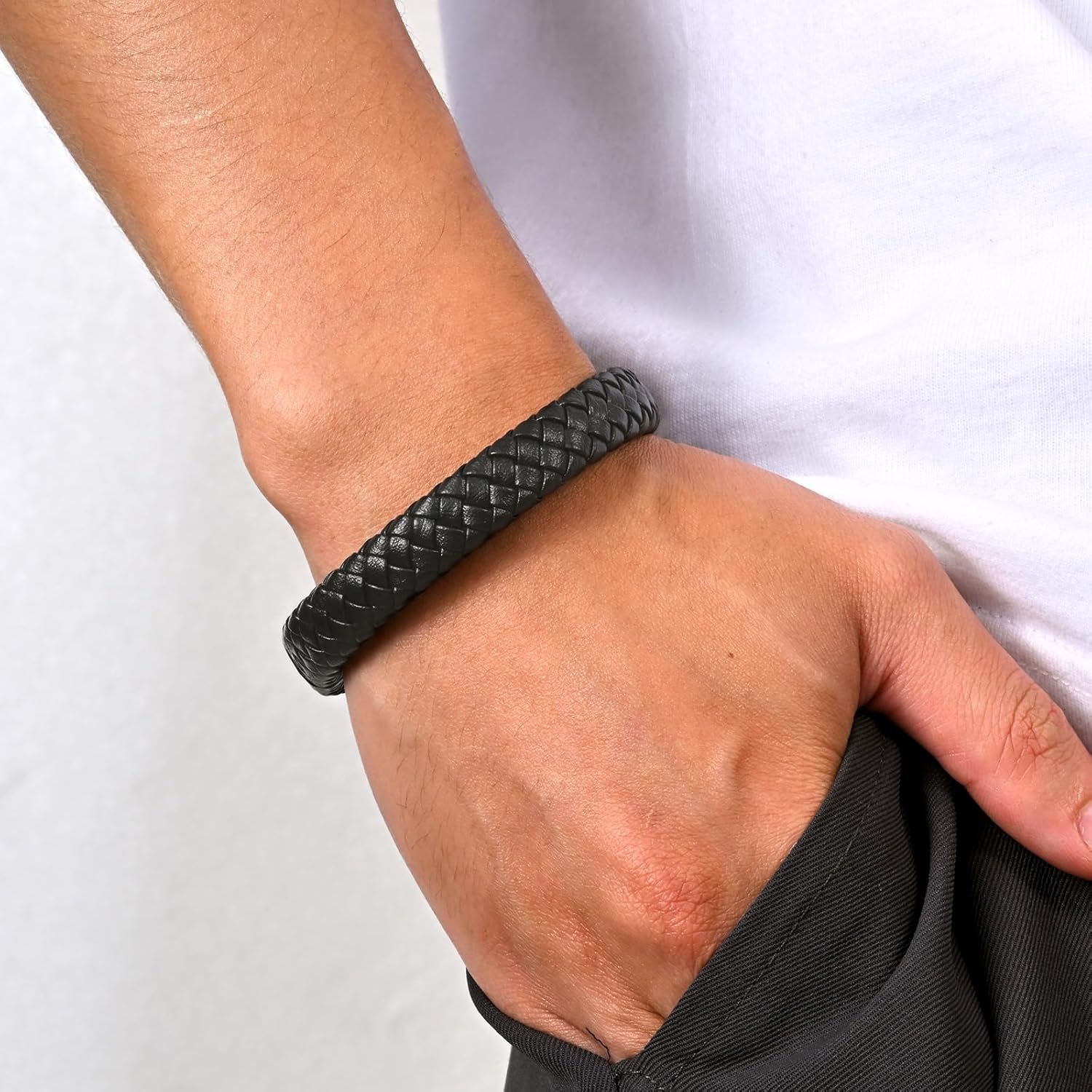 Fathers Gift for Dad Mens Leather Bracelet, Adjustable Black Braided Leather Dad Bracelet for Husband Boyfriend, Father's Day Jewelry Gifts from Daughter Wife Son, Box & Card - Image 3