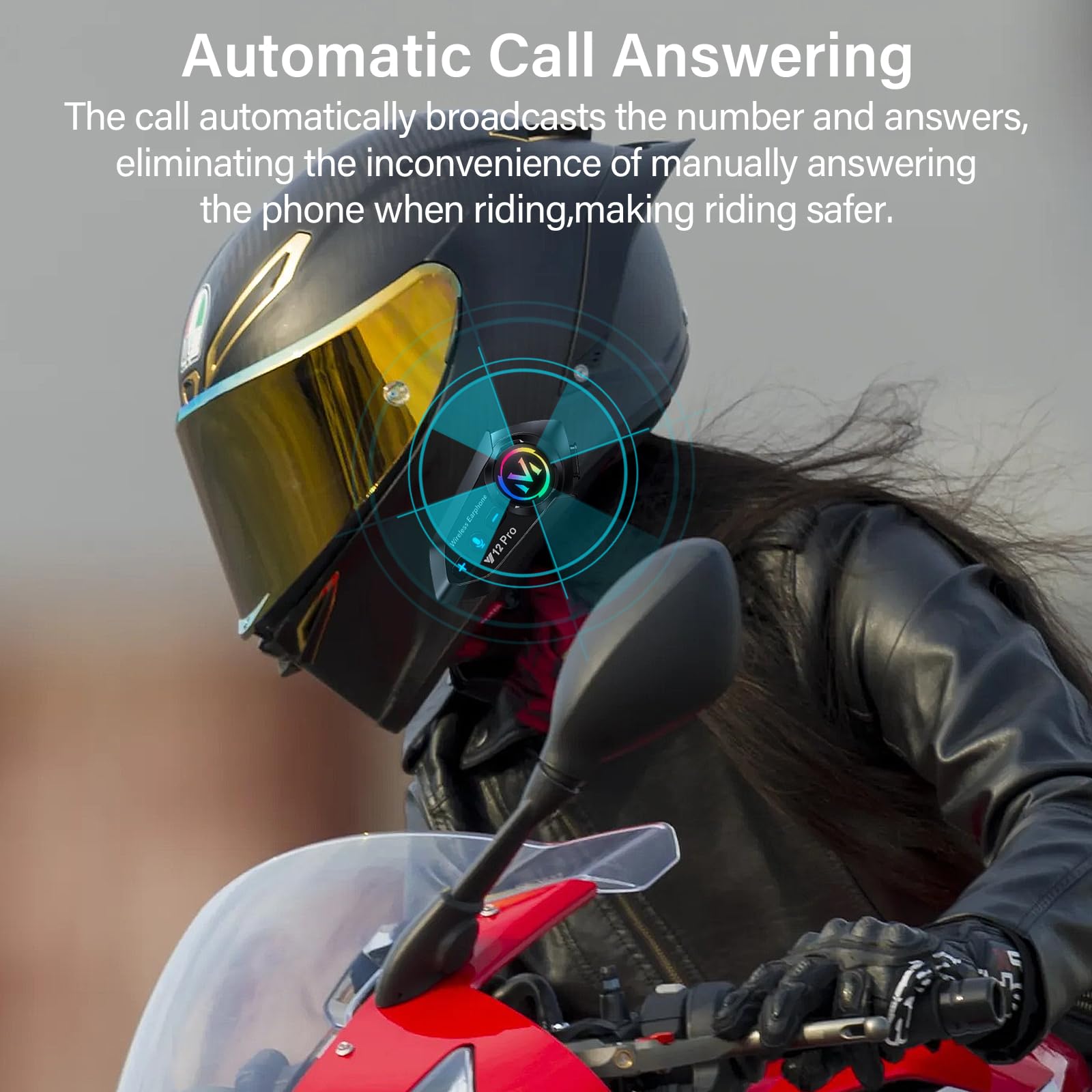 Auriculares para casco de motocicleta con intercomunicador de 2 vías de 500 yardas, sonido HiFi, cancelación de ruido, compartir música, batería de 1000 mAh, FM, fácil de conectar/usar