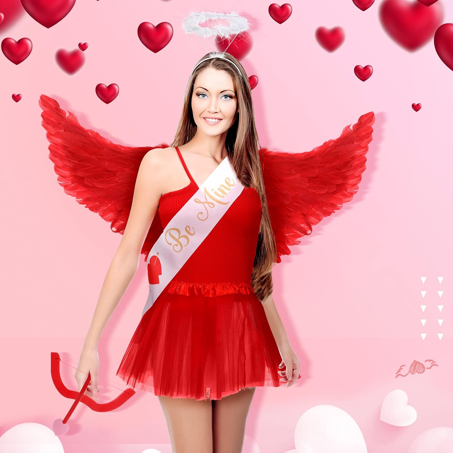 Jiuguva 9 Pcs Cupid Bow and Arrow Set Halloween Cupid Costume for Women Halloween Cosplay