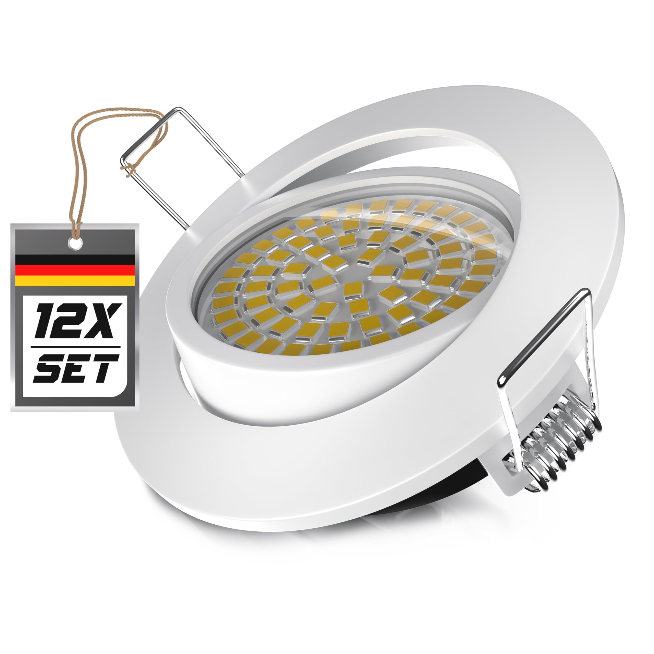 Brandson - 12x LED Deckenspot dimmbar Einbaustrahler schwenkbar - Ultra Flache Spots Einbauleuchte - Einbauspot Deckenstrahler - Abstrahlwinkel 120 Grad - 230V - weiß