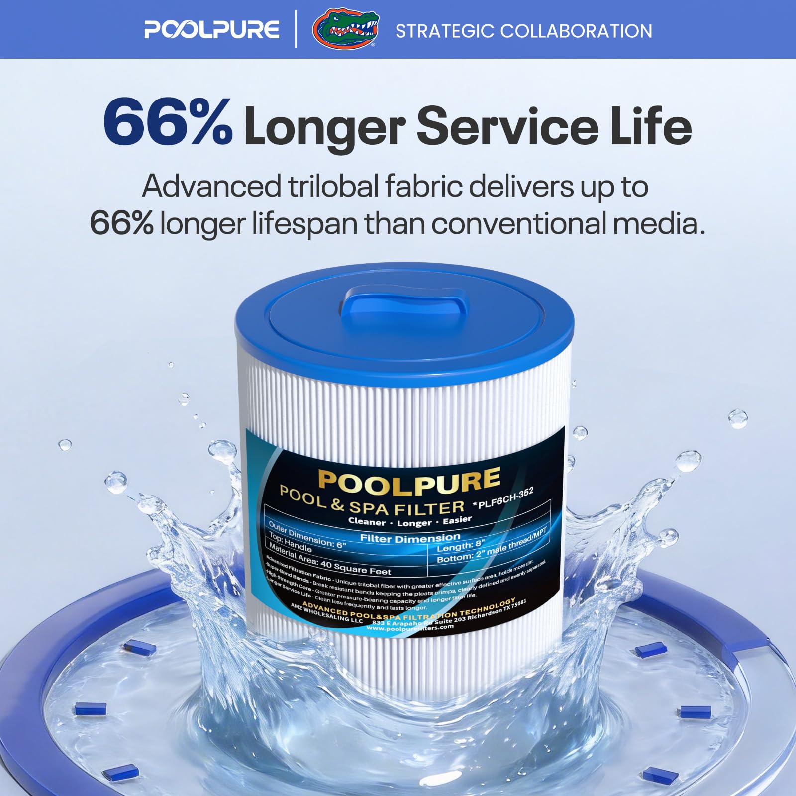 POOLPURE Filtre pour jacuzzi 6CH-352 remplace PAS40-F2M, Unicel 6CH-352, Filbur FC-0318, PMA-R1, X268546, 06-0055, 06-0014-12, cartouche filtrante MPT/mâle à filetage mâle pour spa