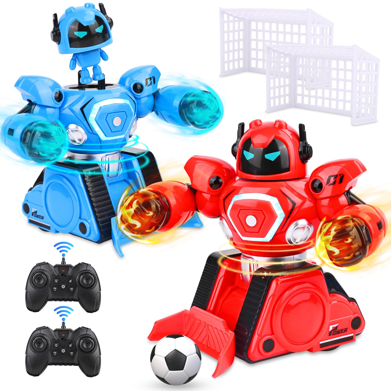 2 Robot Telecomandati, RC Collision Robo Giocattolo, Combattimento Robot con Luce LED e Musica, Carrello da Calcio Ricaricabile, Robot da Combattimento Regalo Bambino 6 Anni in su
