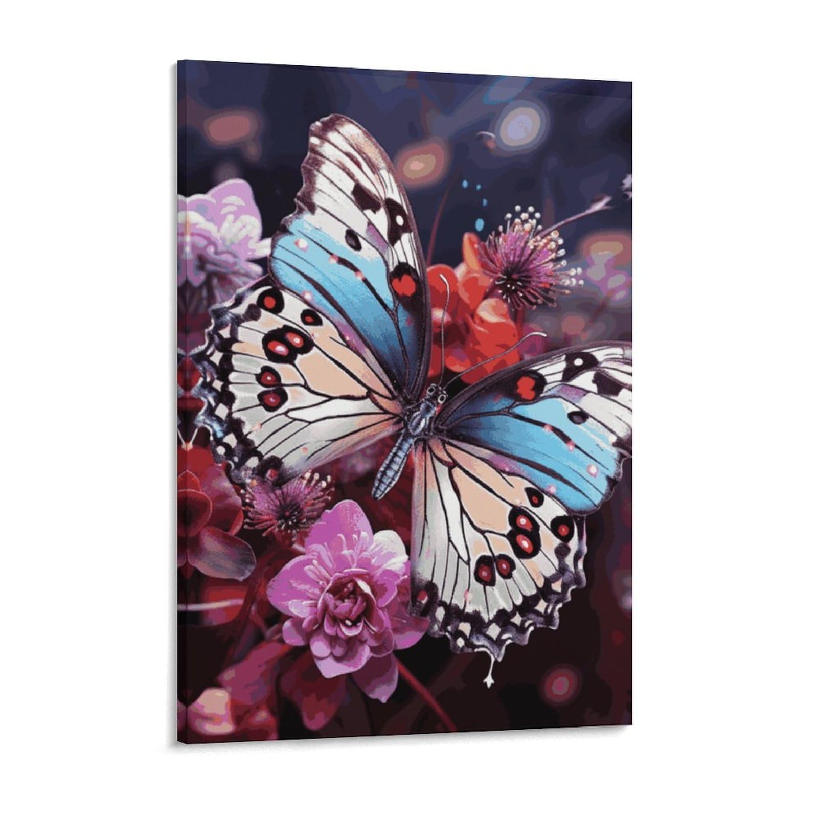 Colorful Butterflies on Flowers Canvas Wall Art for Bedroom 18x24inch Canvas Prints Artwork for Walls Modern Picture Artwork Painting for Living Room Aesthetic Wall Paintings for Bathroom Kit