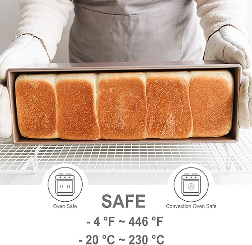 Miniatura 3 de CHEFMADE Molde para pan comercial Pullman con tapa, capacidad de masa de 2.6 libras, antiadherente, rectangular, plana, para hornear en horno, 5.2 x