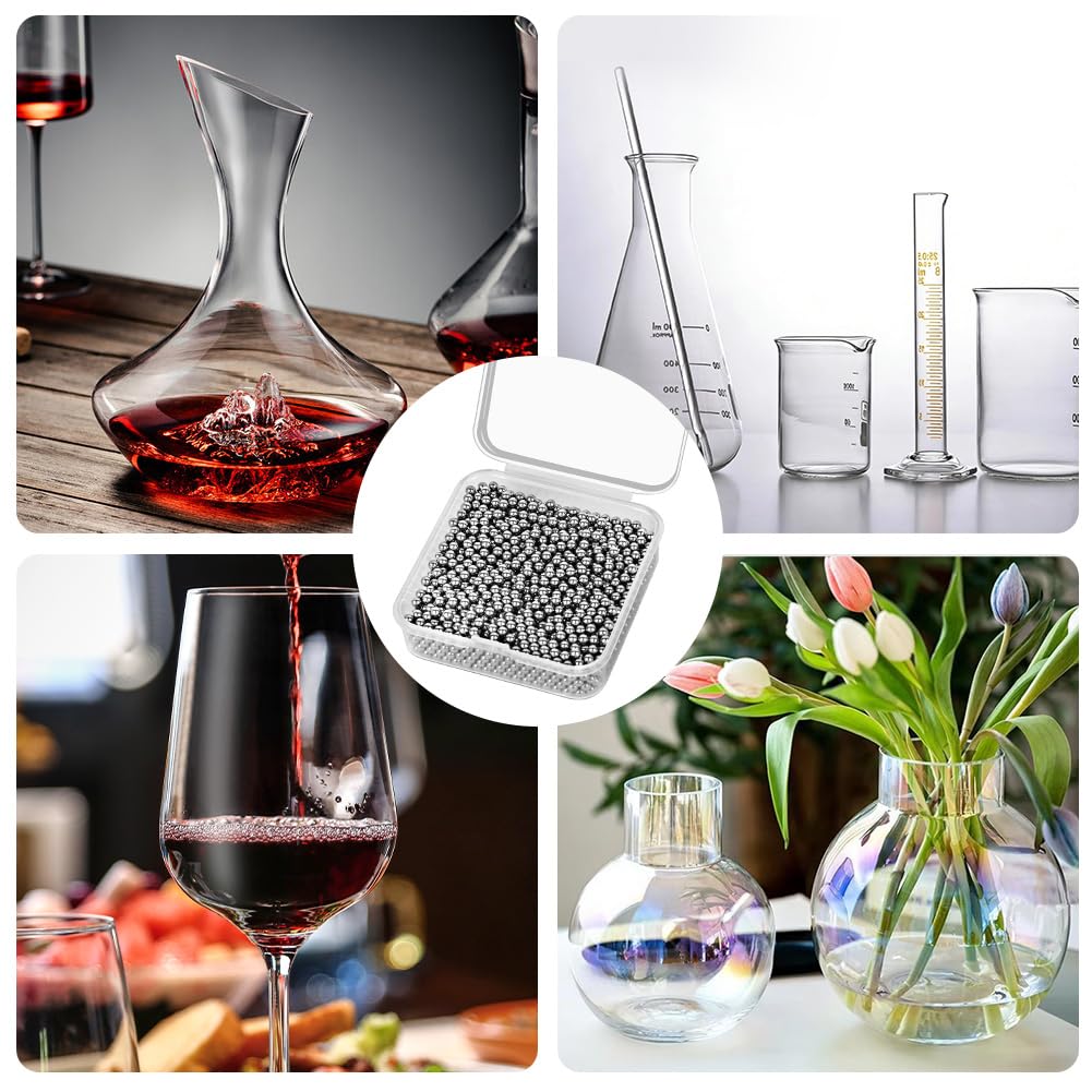 URAQT 1200 Unidades Bolas Limpiadoras de Acero Inoxidable con Caja, Perlas de Limpieza Reutilizables, Limpia Botellas para Decantadores, Jarrones y Botellas de Agua
