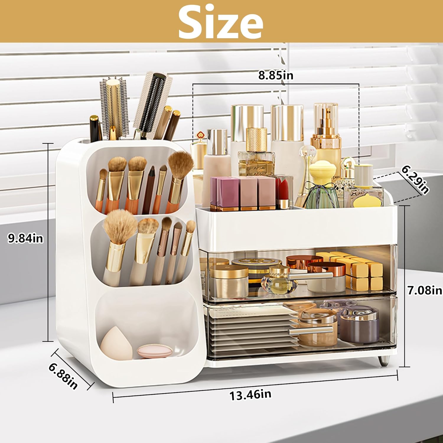 Makeup Organizer with Drawers – Large Cosmetic Storage Box for Vanity, Bathroom, or Bedroom, Perfect for Skincare, Brushes, Lipstick, Eyeshadow,and Beauty Essentials (White)