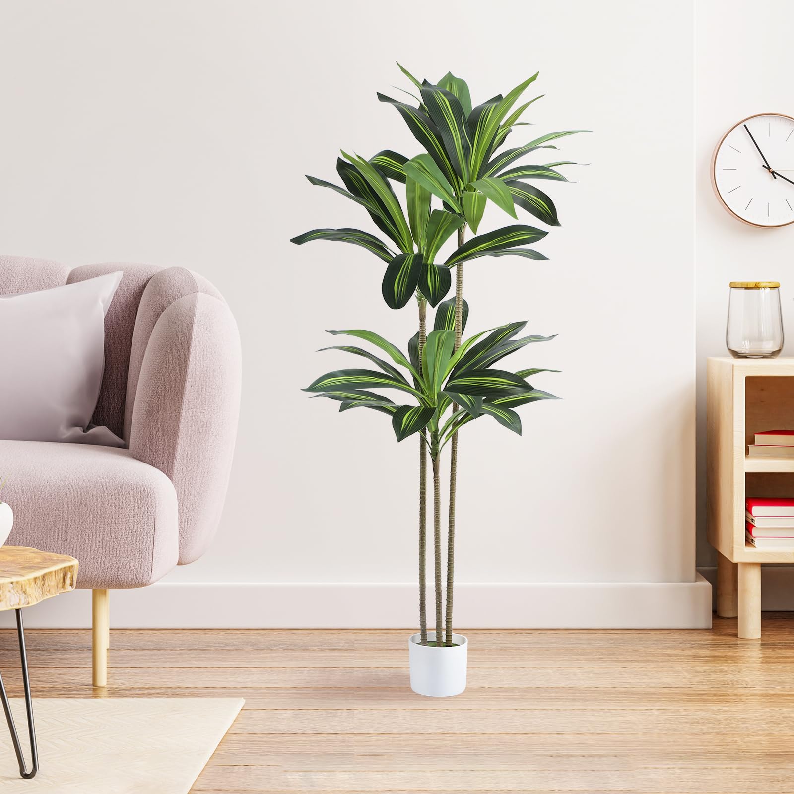 Kunstpflanze Drachenbaum 160cm – Künstlicher Baum mit weißen Topf | Realistischer Deko für Wohnzimmer Büro, pflegeleichte Palme künstlich wie echt, dekorative Zimmerpflanze für Innenräume