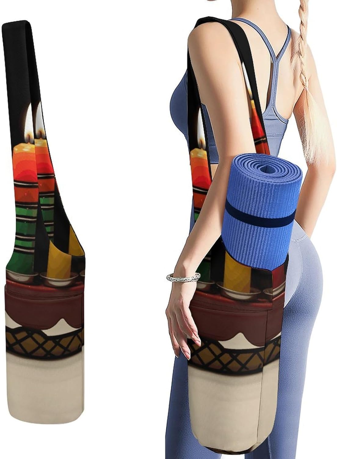 Kwanzaa Candles Yoga Mat Bag Yoga Backpack Multi Pocket Exercise Yoga Mat Carrier Multi-Functional Storage Bag for Pilates Beach Travel And Everyday Use