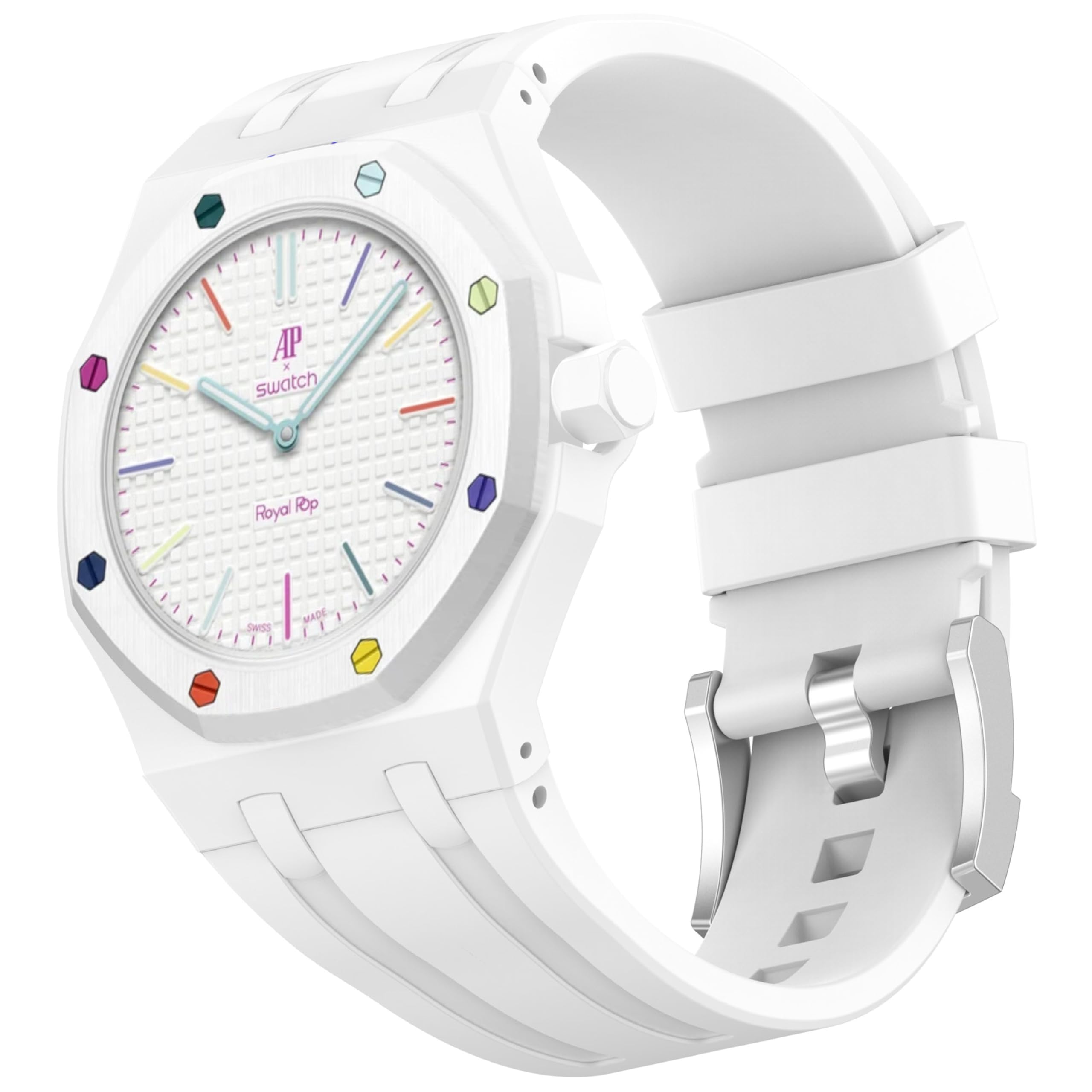 CZhkg Silicone Integrated Bracelets for Swatch Royal Pop Strap, Breathable Watch StrapArmband Sport Watchbands Wristband Quick Release Bands for Swatch Royal Pop Watch (white)