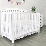 Biloban Crib Skirt, White, 14" Drop | 4 Sides Pleated, Dust Ruffled, Adjustable, Crib Toddler Bedding Skirts, Machine Washable