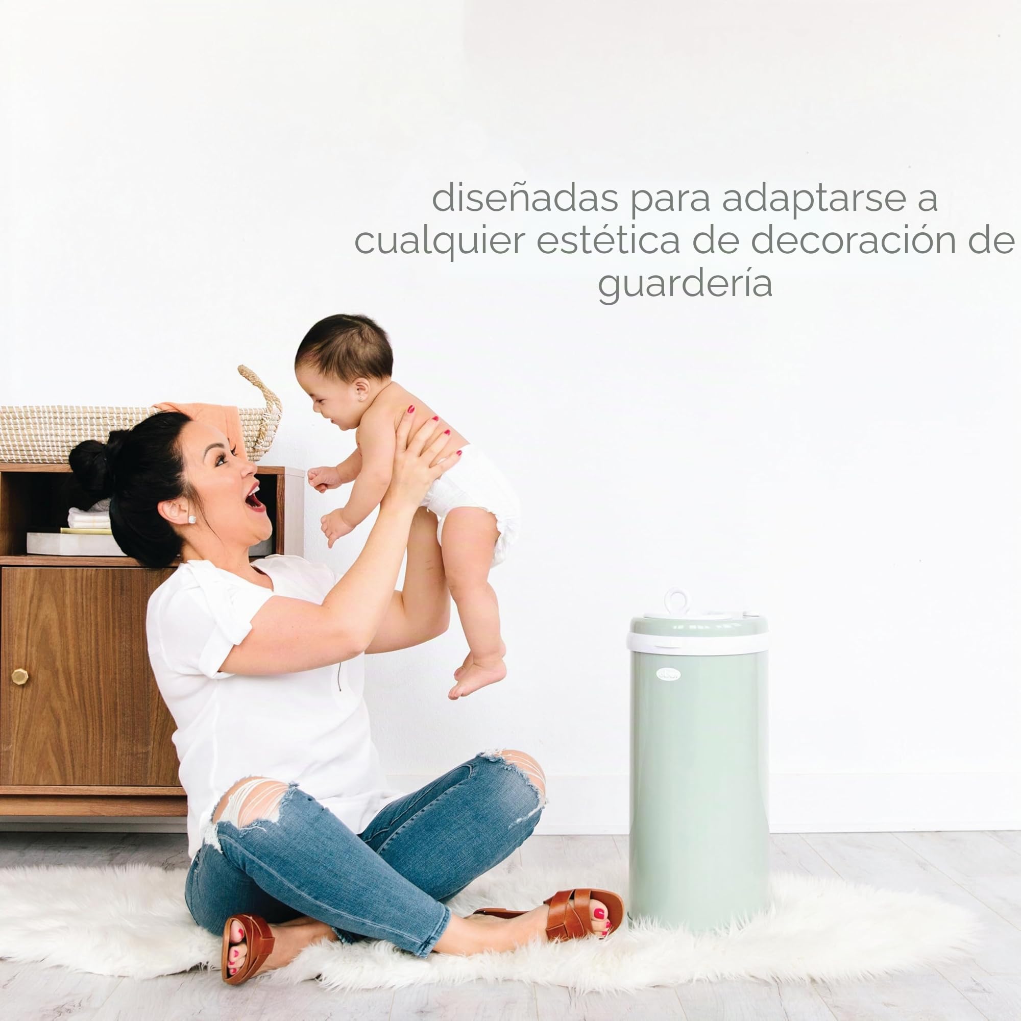 Ubbi Cubo de basura de acero con bloqueo de olores, no requiere bolsa especial, ahorro de dinero, galardonado, diseño moderno, papelera de pañales imprescindible, color verde salvia