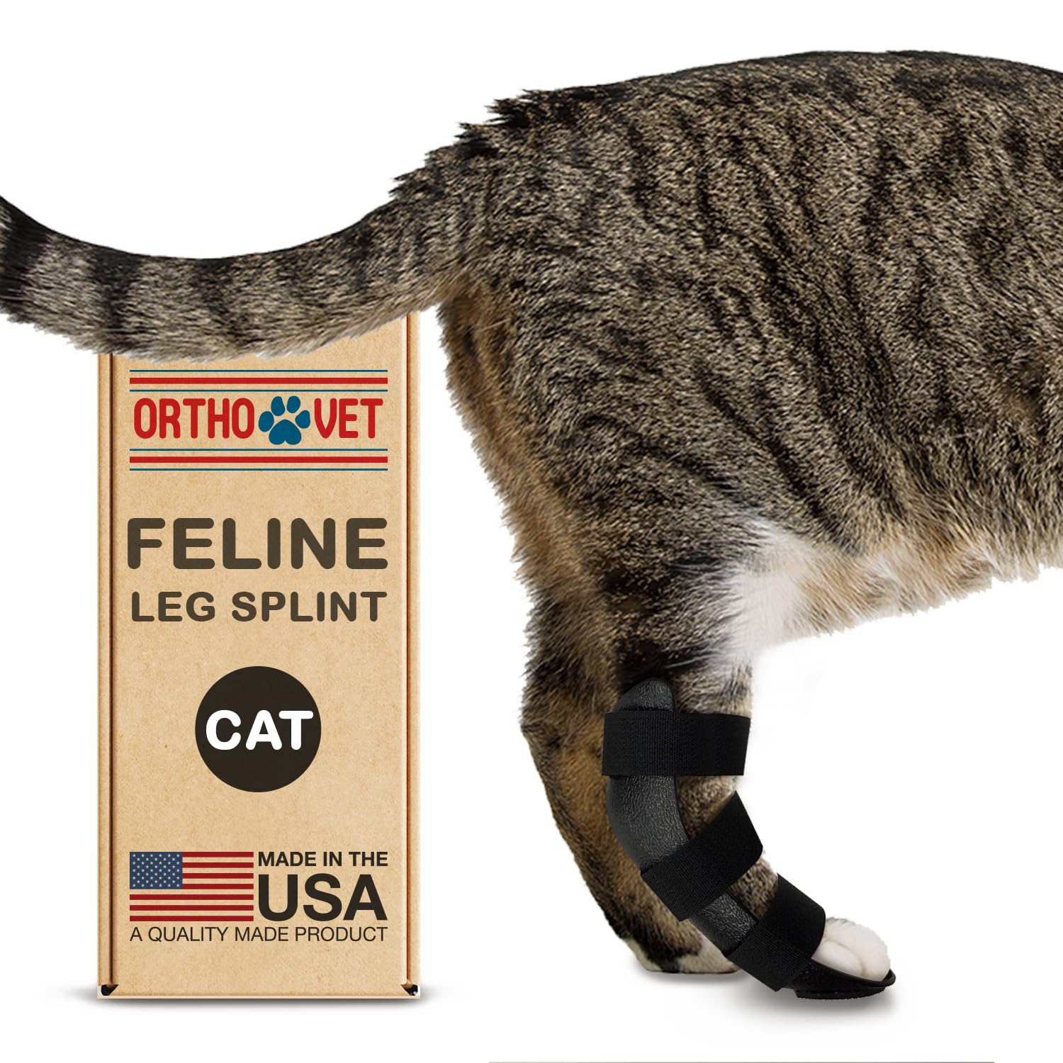 OrthoVet Standard Rear Splint for Cats with Injuries, Arthritis, Fractures or Sprains, Durable & Lightweight Rear Splints for Rehability Treatment & Post-Surgery Protection for Pets