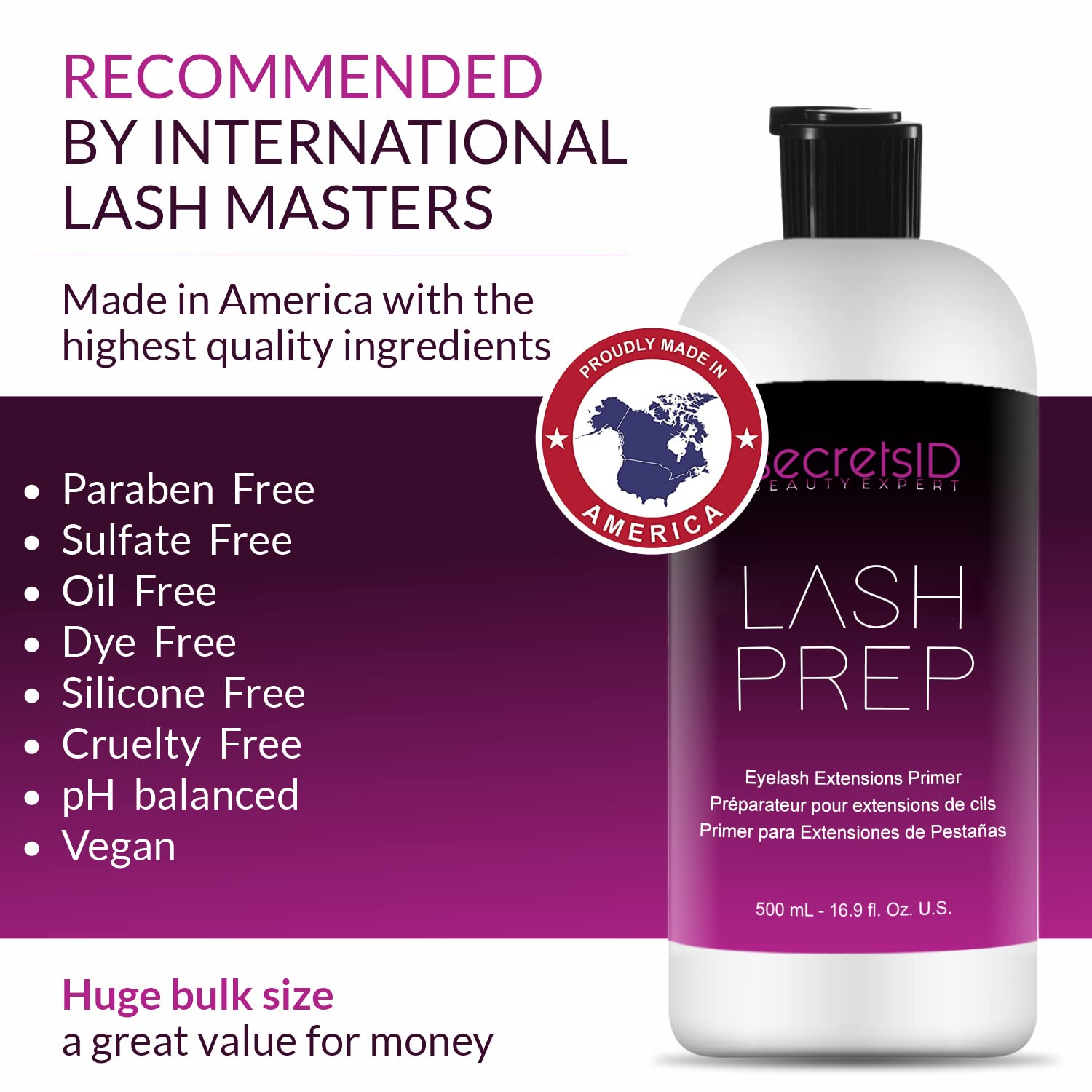 3 in 1 Eyelash Extension Primer Bulk 16 Oz - No Rinse Lash Cleanser and Bonder - Made in America Kit with 100 Wands for Lash Technicians and Brow Stylists for Optimal Retention - Green Apple Scent