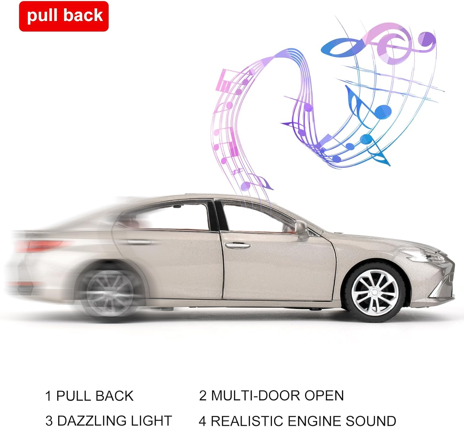 WAKAKAC Model Car 1/24 Lexus ES300 Alloy Diecast Collectible Toy Car with Light and Sound, Toy Vehicle Door Can Be Opened for Boys Kids Toddler, Gift Silver