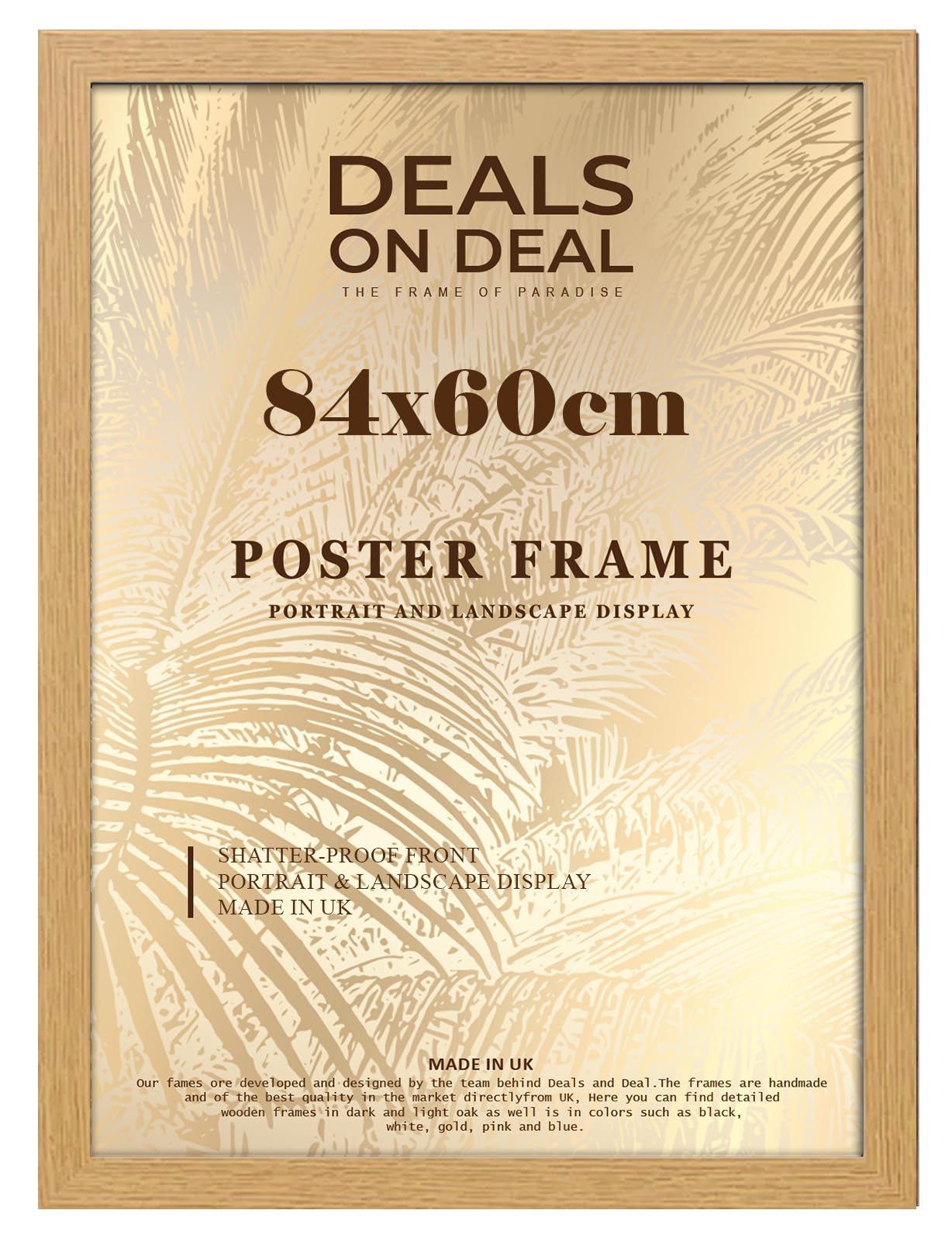 DEALS ON DEAL® Modern Large Poster Frame 60x84cm Mdf Wooden Picture Frames 84cm x 60cm for Jigsaw Puzzles/Shatter-Proof Front Vertical/Horizontal Mounting For Home & Office Décor-Oak