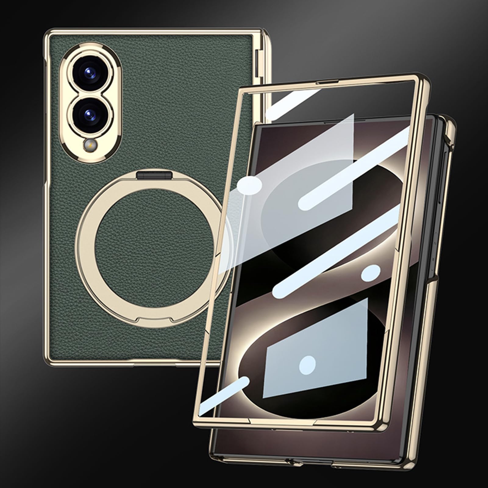 Custodia Placcata For Samsung Galaxy Z Fold 8, Copertura Proteggi Schermo For Lenti Con Bordo Dorato Custodia Avvolgente Con Cerniera Ad Anello Rotante