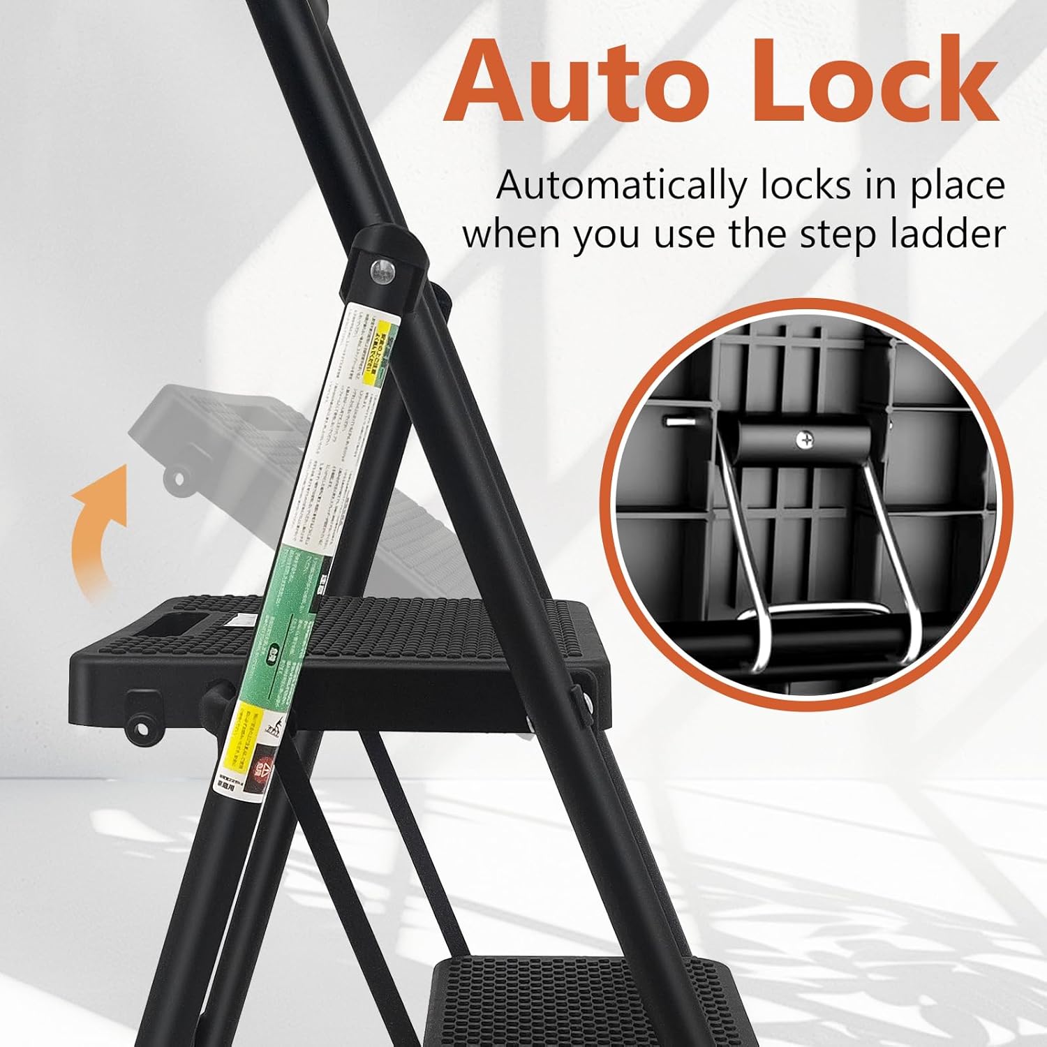 3 Step Ladder, RIKADE Folding Step Stool, Step Stool with Wide Anti-Slip Pedal, Lightweight, Portable Folding Step Ladder with Handgrip, Multi-use Steel Ladder for Household and Office - Image 3