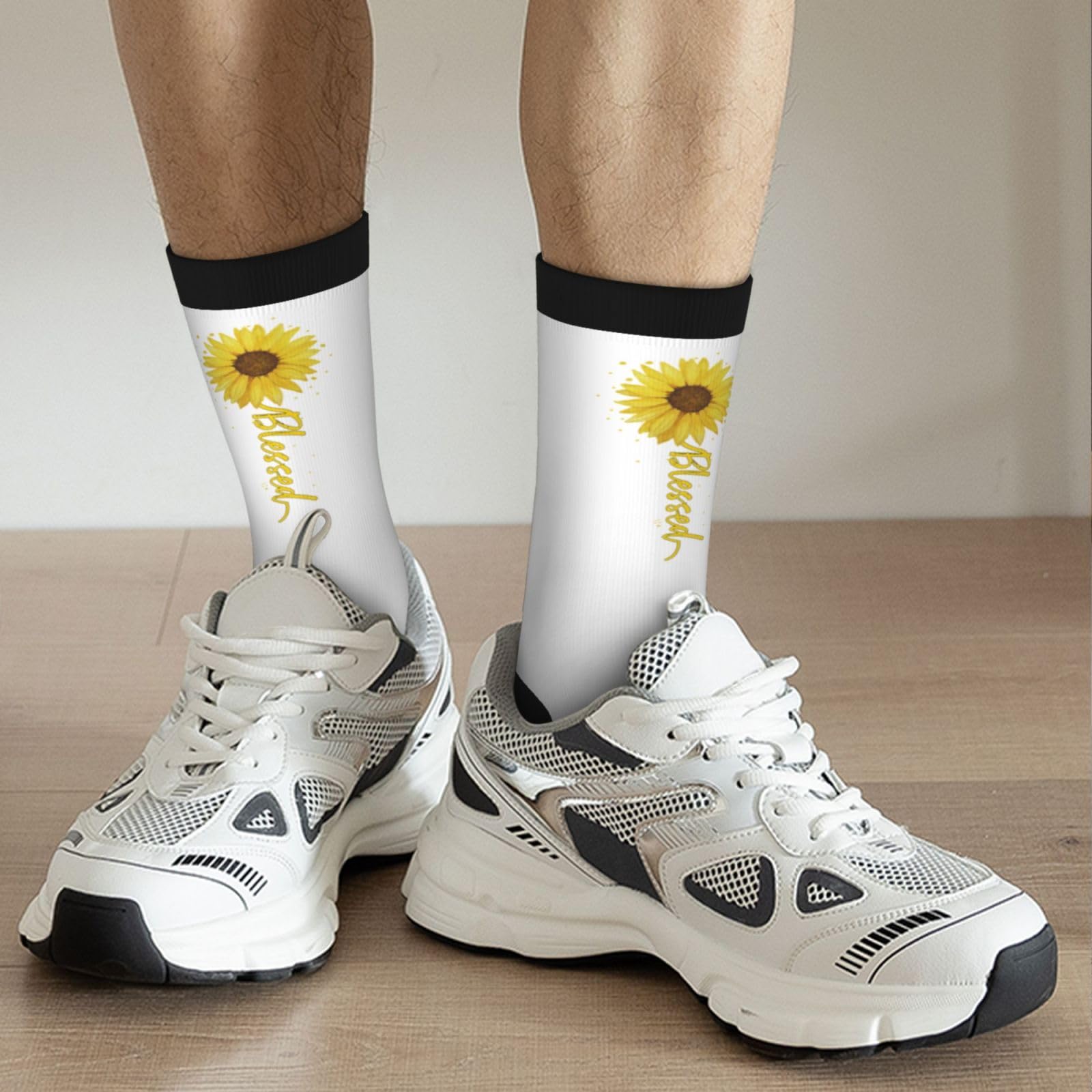 Haebfsl Sunflower Blessed Faith Women'S Cushion Crew Sock Soft Casual Mid-Calf Socks