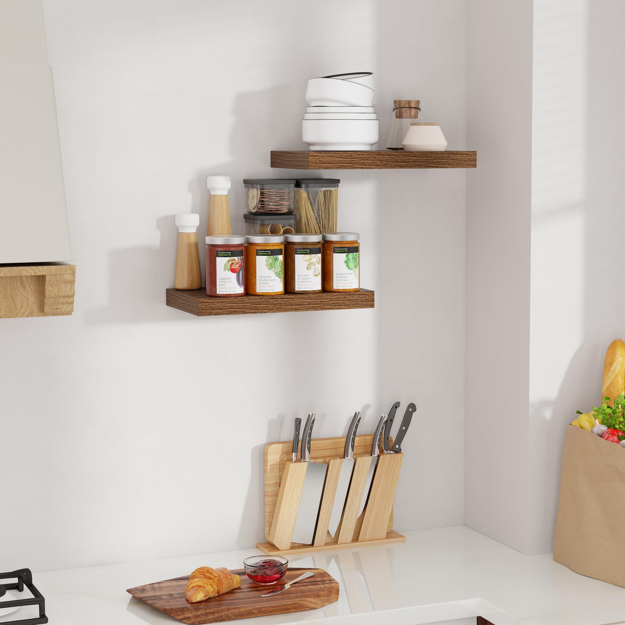 Feihorrm Floating Shelves for Wall 40cm Wooden Floating Shelves Walnut - Image 4