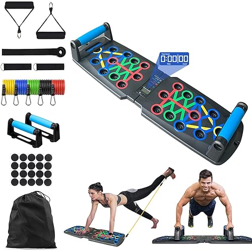Push Up Board for Men Women, Foldable Pushup Board Fitness, Home Gym Workout Strength Training Equipment with Multi-Functional Push Up Bar and Resistance Bands Set, Push Up Handles for Floor