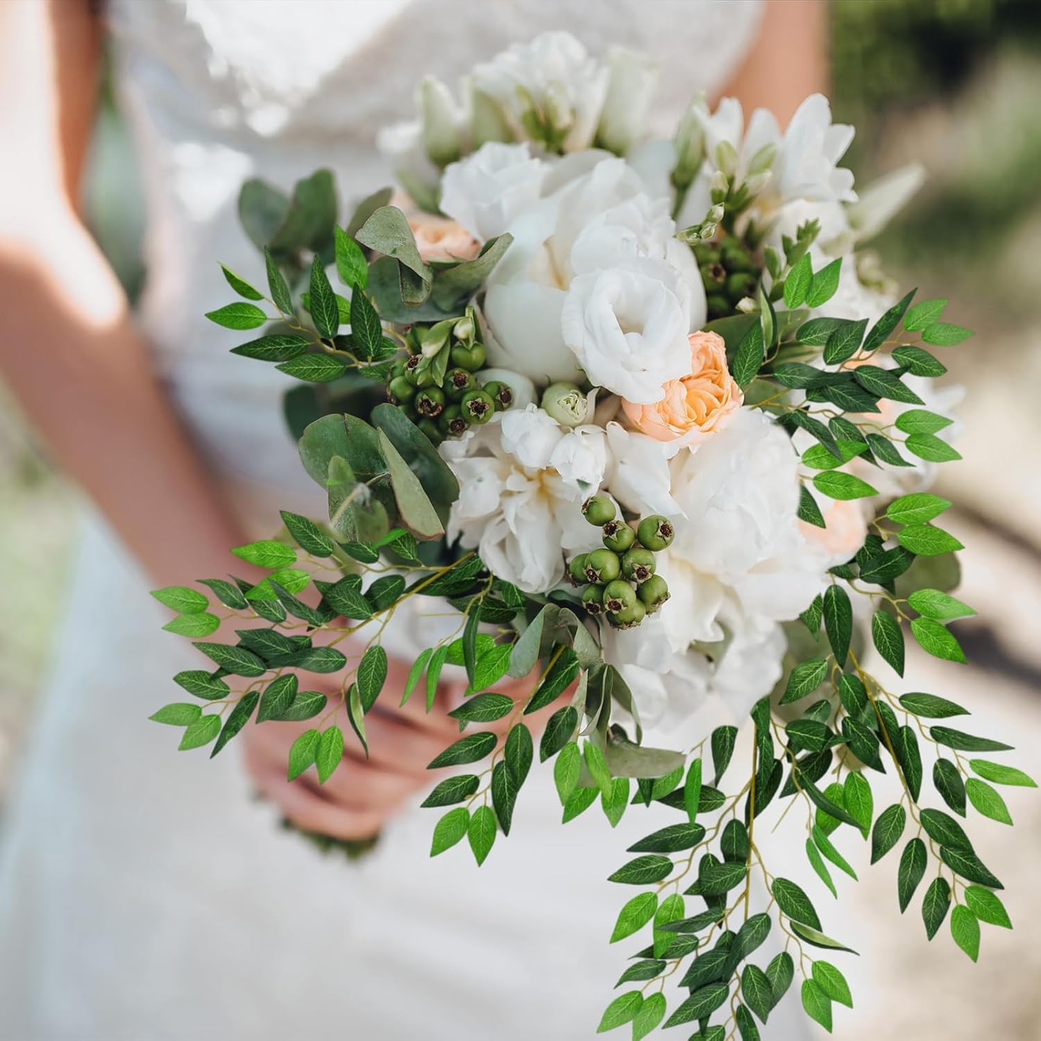 Eonflux 40pcs 68cm Artificial Ruscus Style Greenery Stems, Italian ruscus Greenery, Faux Greenery Garland for Wedding Arch Decor, Balloon Arch, Centerpieces, Home Floral Arrangements，Christmas Stems