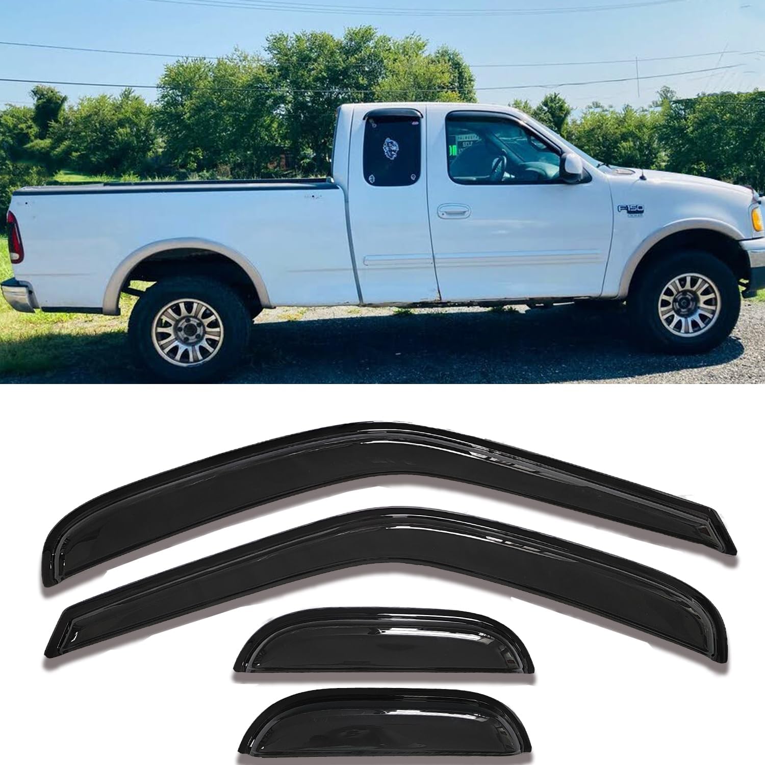 Side Window Visors rain Guards Compatible with 1997-2003 Ford F150 Extended/Super Cab, 1997-1999 Ford F250 Light Duty Extended/Super Cab,Window Vent Sun Shade Truck Accessories