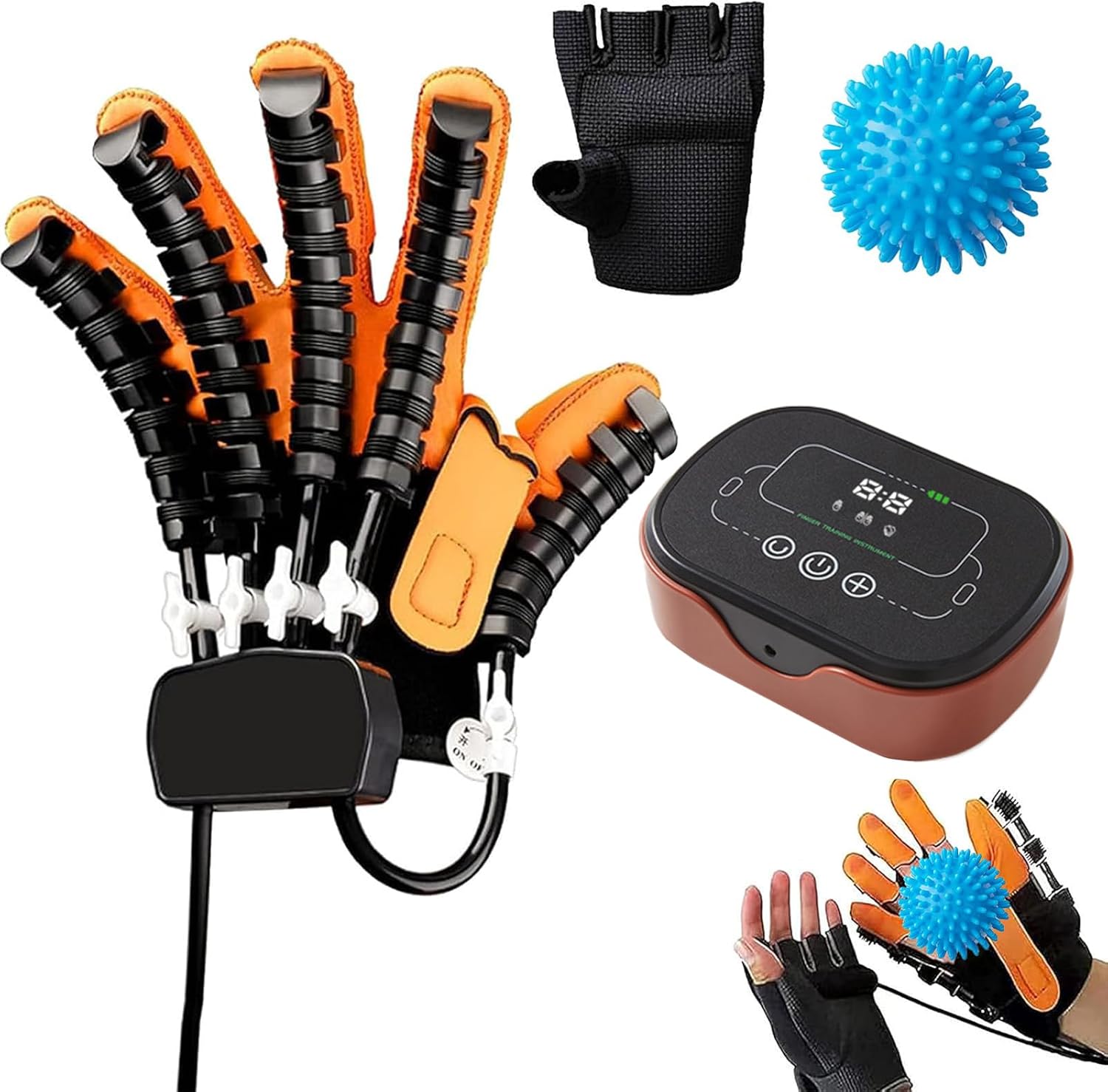 Hand Rehabilitation Robot Gloves, Exerciser Aids Robotic Glove, Finger Trainer Orthosis Function Rehab Therapy Equipment for Cerebral Palsy Arthritis Stroke Hemiplegia Patient Storage type Right XL
