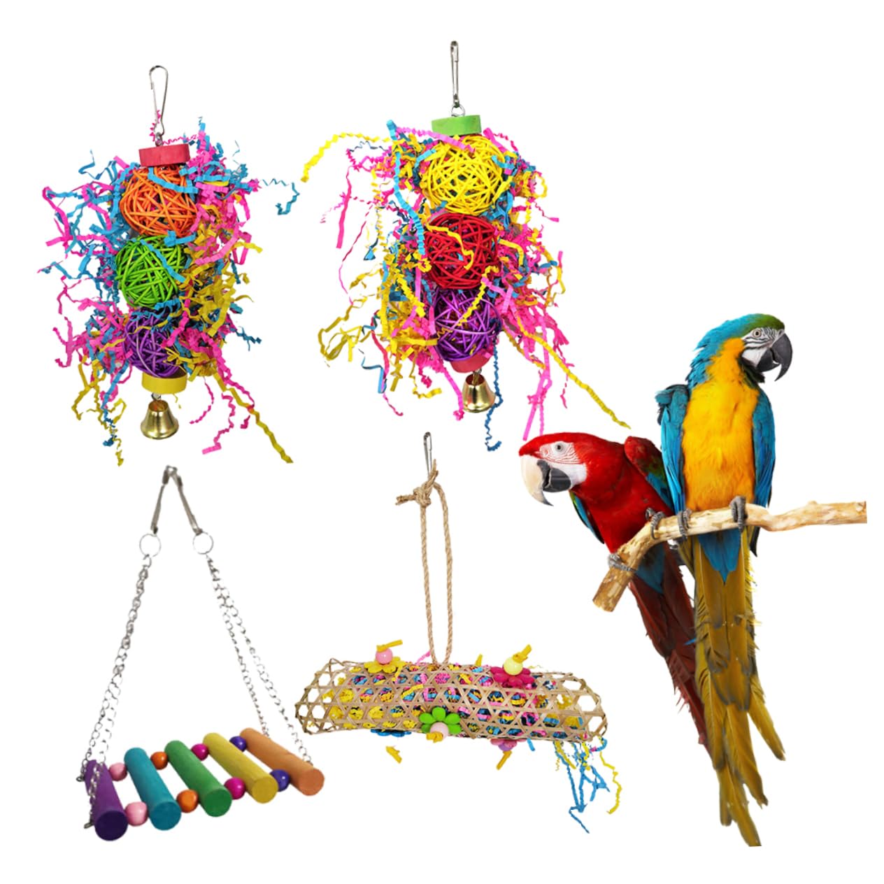 YARNOW 8 Pz giocattolo del pappagallo pets giocattoli Set di giocattoli per pappagalli per pappagalli appesi piccoli per uccelli ciondolo pappagallo morso
