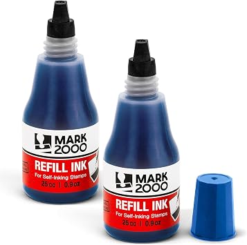 Mark 2000 Self-Inking Refill Ink - 2 Pack - Blue - 25cc 0.9oz