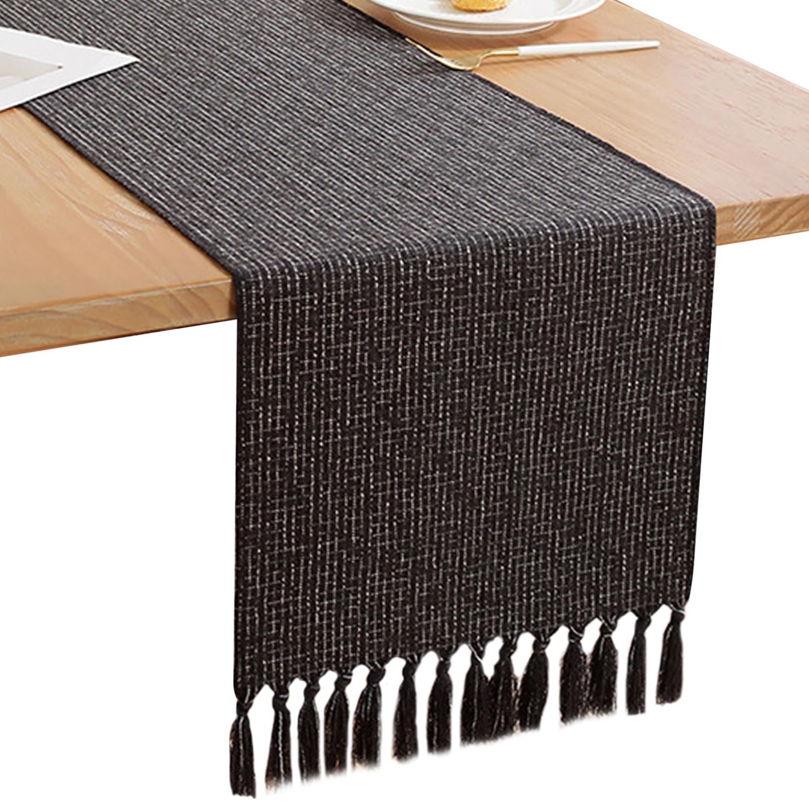 Chemin de Table Noir 13x120 Pouces Style Bohème Chic pour Décorer Votre Table de Fête Rustique