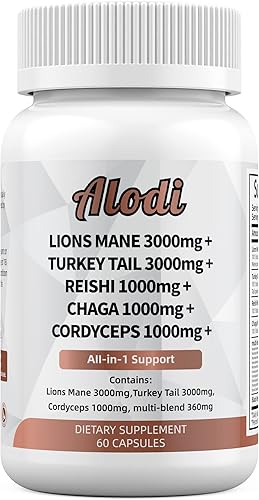 Alodi Super Mushroom Blend - Lions Maine, cola de pavo, Reishi, Chaga, Cordyceps Meshima Maitake Shiitake Tremella Porcini Enoki todo en 1