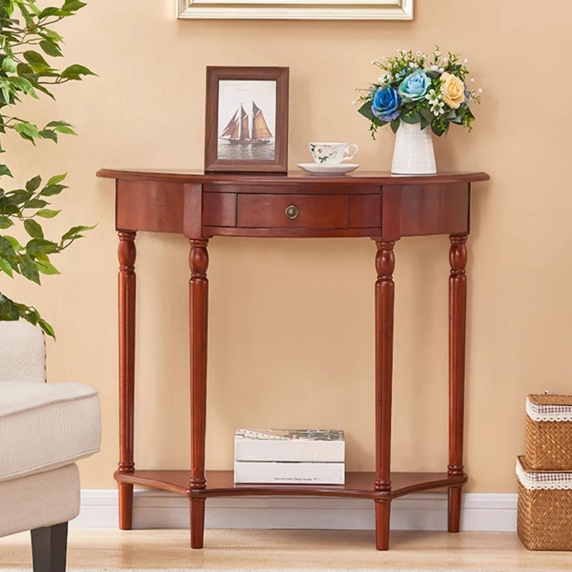 Mesa consola para entrada recibidor pasillo de madera maciza con cajón