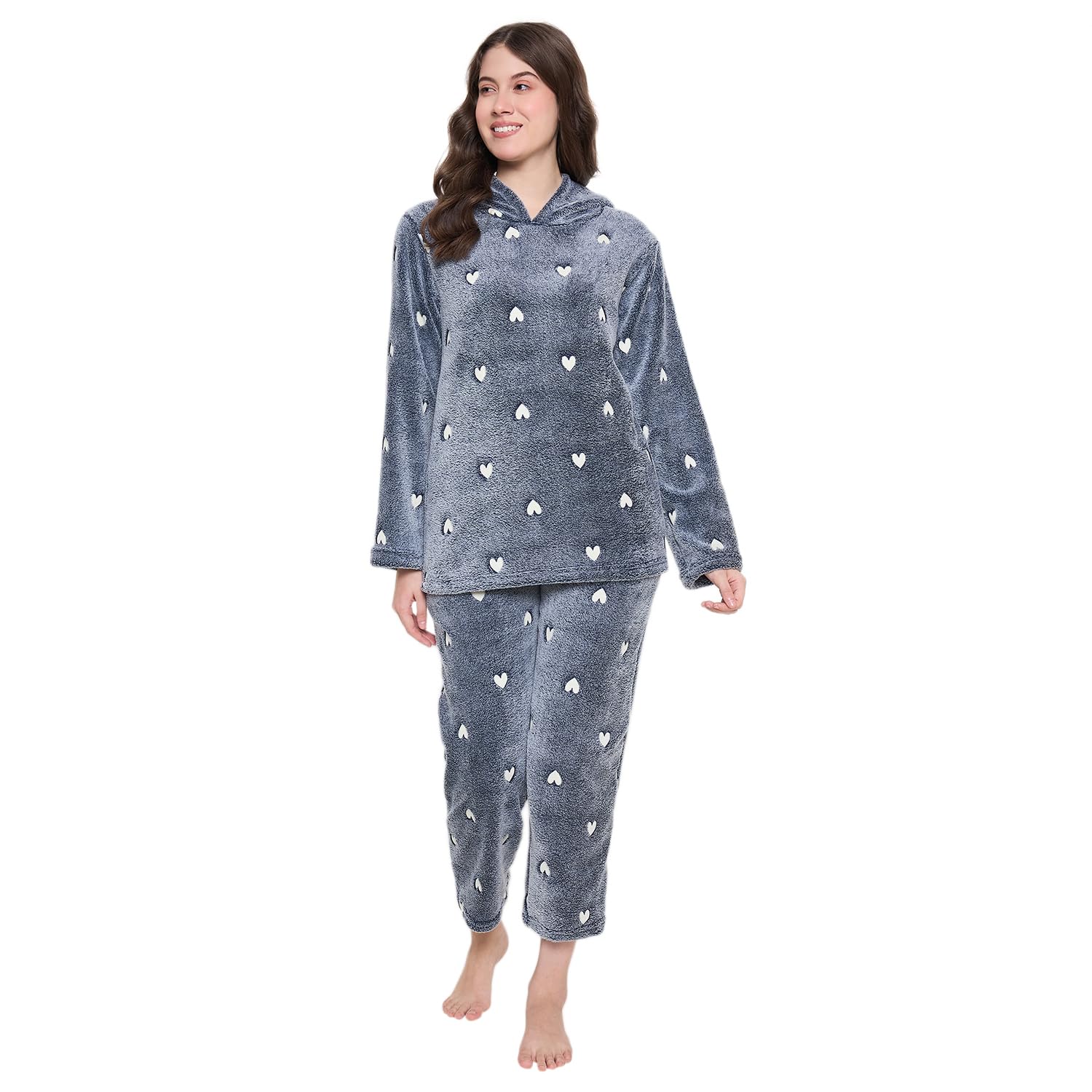 camey Women's Glow in Dark Printed Full Sleeve Hooded Top, Pajama Pants with Pockets-picture-38