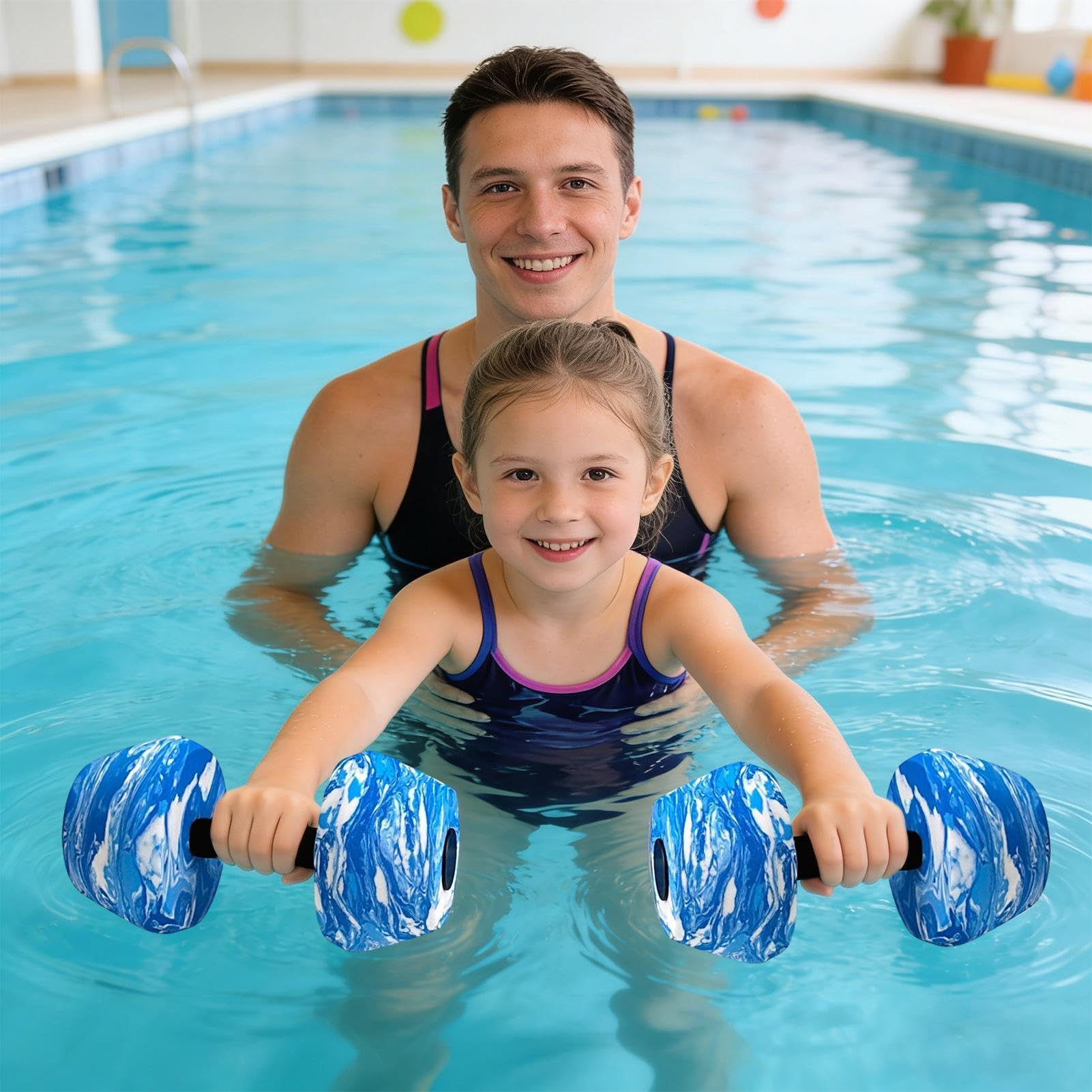 Manubri galleggianti per piscina – Confezione da 2 pesi ad acqua EVA ad alta densità, leggeri antiscivolo per esercizi acquatici, allenamento di nuoto in acqua, per adulti e bambini