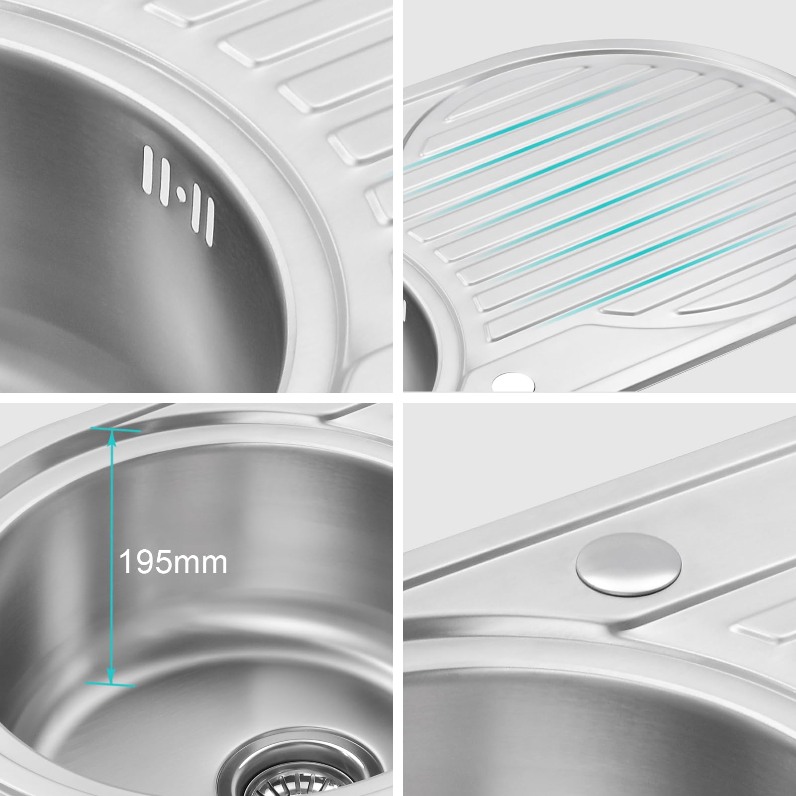 JASSFERRY Fregadero de cocina un seno, de Acero Inoxidable, escurridor reversible, con colador de residuos