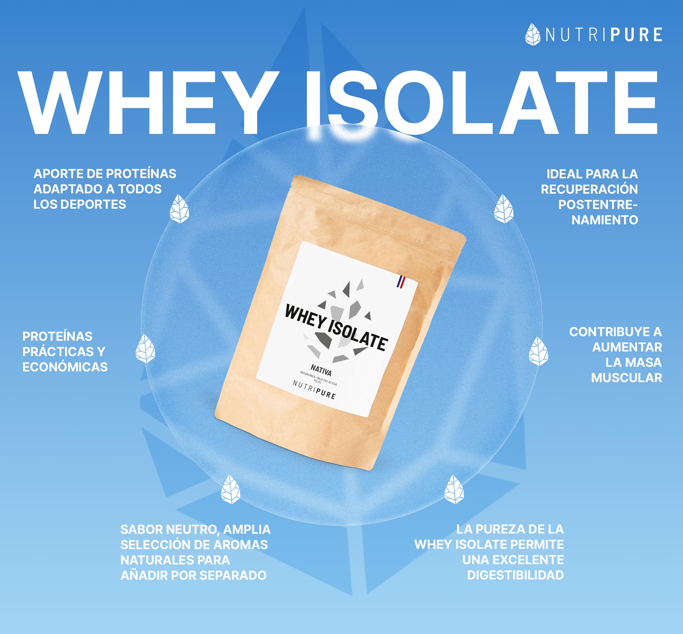 Nutripure | Whey Isolate Nativa | Aislado de Suero Nativo en Polvo | Vainilla | Suplemento Alimenticio a Base de Proteínas de Leche | Desarrollo Muscular | 81% Proteínas, 37% BCAA, 18% EAA | 750g | FR