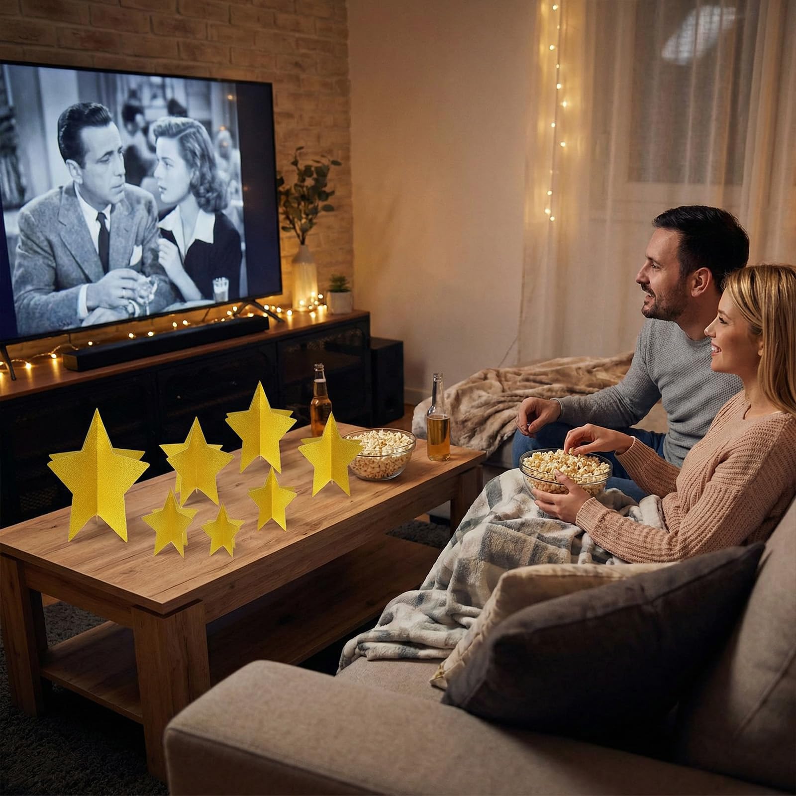 70 szt., brokatowe dekoracje 3D, gwiazda, centralne elementy na wieczór filmowy, dekoracje imprezowe, 3 rozmiary, stojące, wiszące ukończenie szkoły, dekoracja stołu, na imprezę tematyczną z motywem