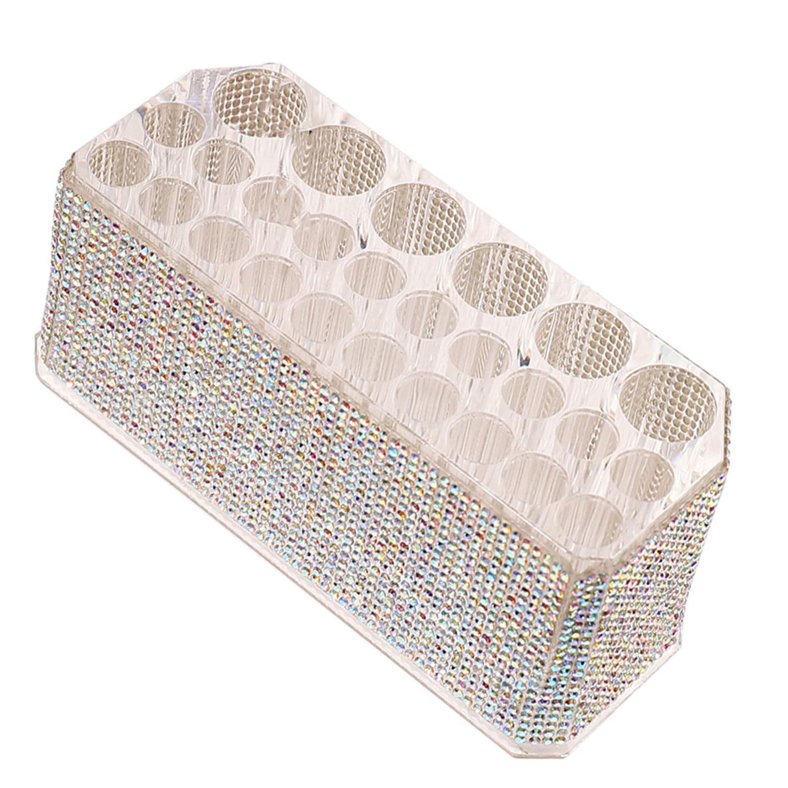 Tsophreniq 1 Rhinestones Acrylic 26-Slot Cosmetic Brush Holder, Multipurpose Pen & Makeup for Dresser Vanity Rhinestones Desk Organiser