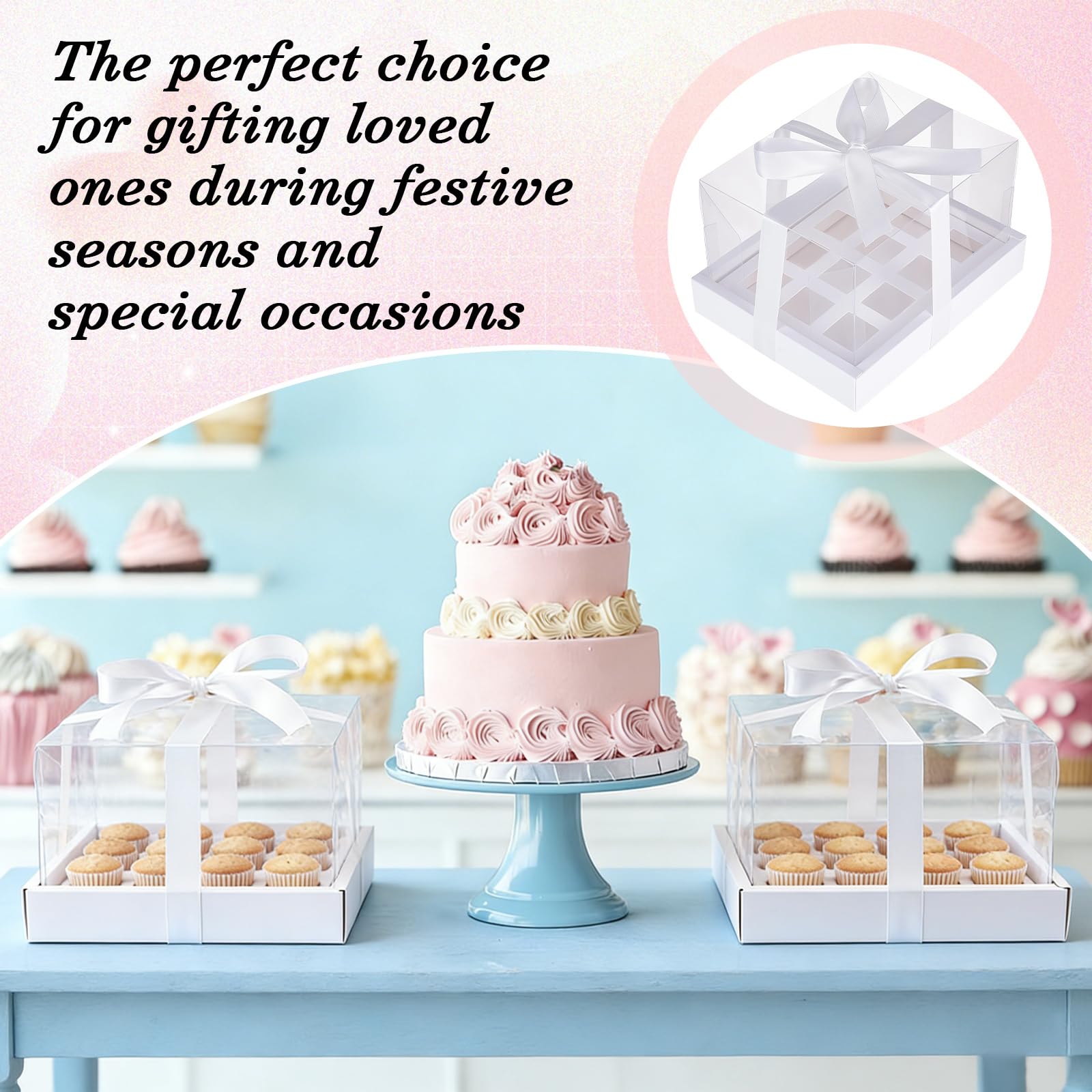 12 boîte à Cupcakes en Plastique Transparent Contenants Carrés pour Cupcakes de 3 oz (12 unités) Boîtes de Transport pour Tasses de 15cm de Hauteur avec Couvercle Amovible Saint Valentin