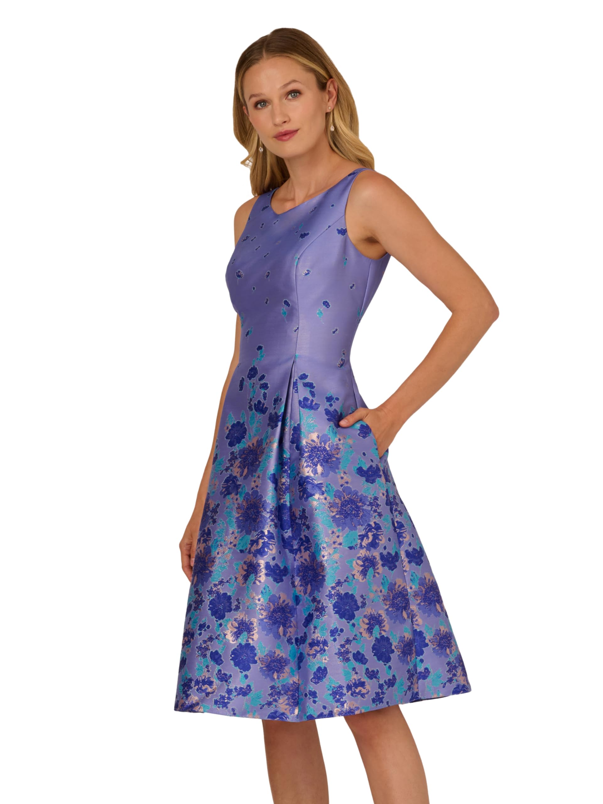 Adrianna Papell, Border Jacquard Dress, Blue Multi, 16