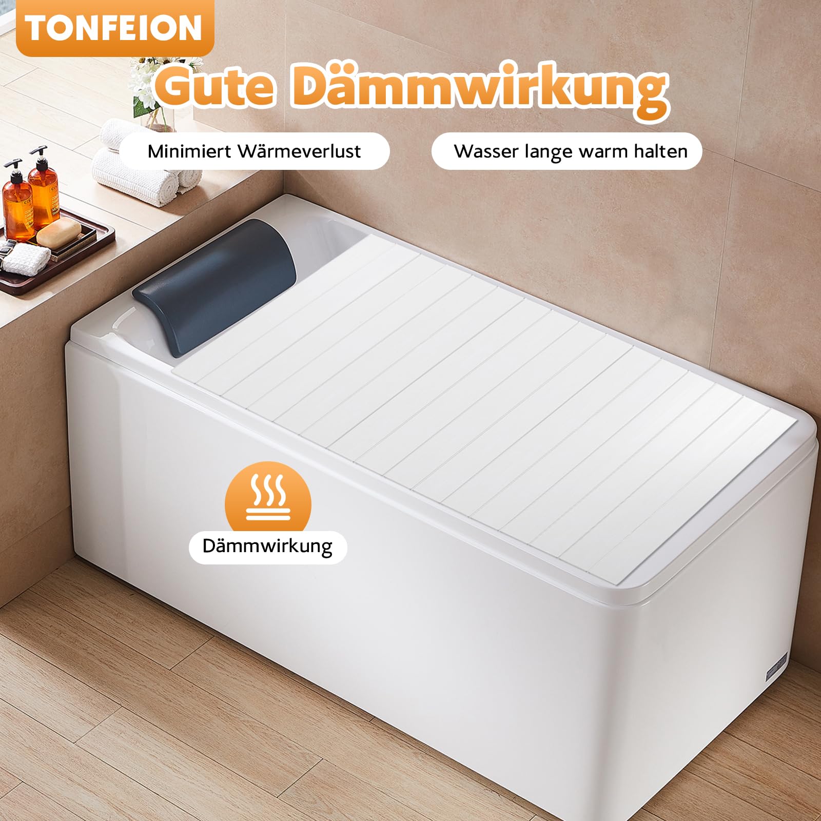 Badewannenabdeckung 170x70cm, Faltbare Badewannenabdeckungen, Badewannen Zubehör, Badewannenbrett, PVC Badewannen Abdeckung, Staubdicht/Wasserdicht für Haus Badewannen Badezimmer SPA Weiß