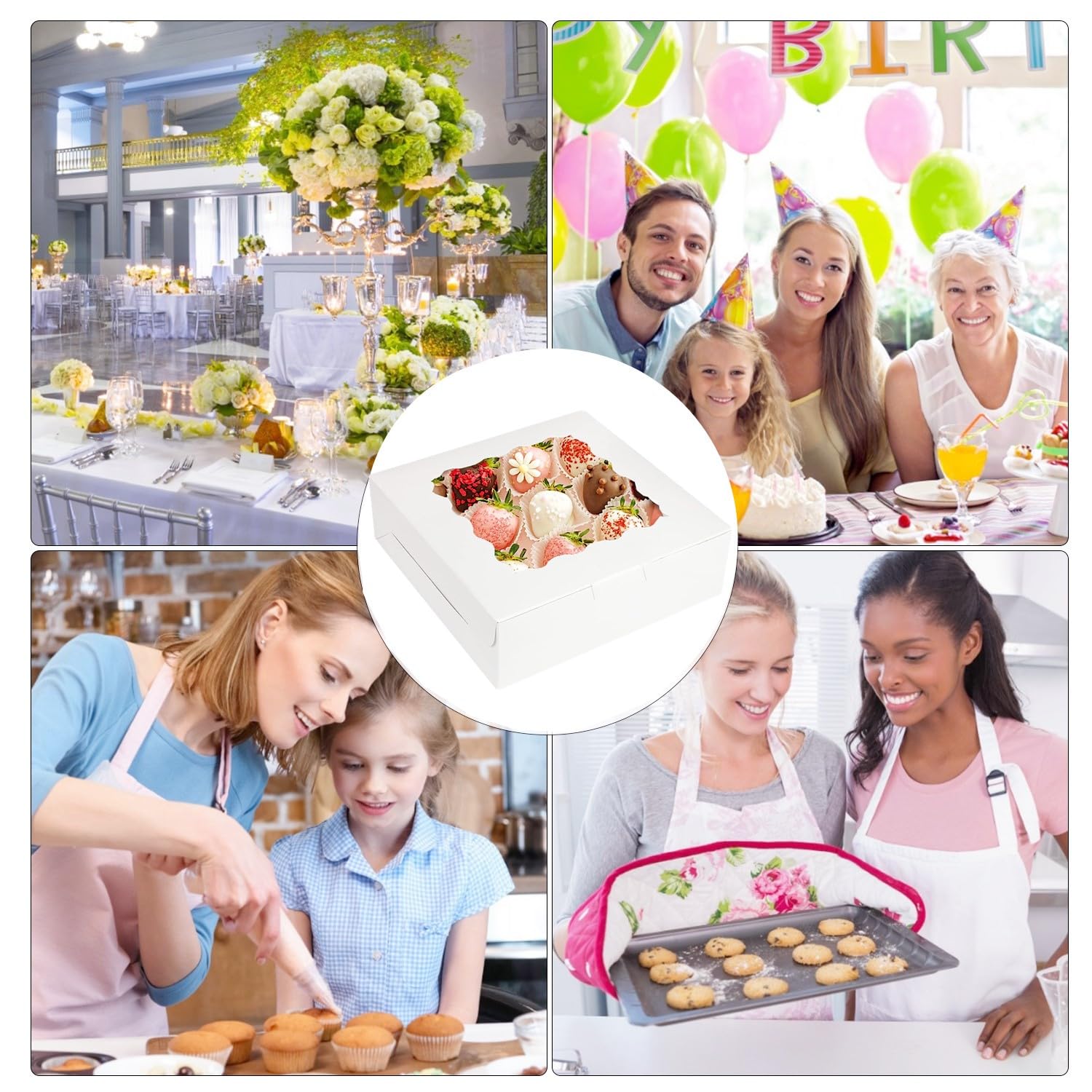 Paquete de 30 cajas blancas para tartas con ventana de 8 x 8 x 2.5 pulgadas, cajas de donas, cajas de panadería, cajas de galletas, cajas de papel para dulces, cajas de pastelería, cajas de postre