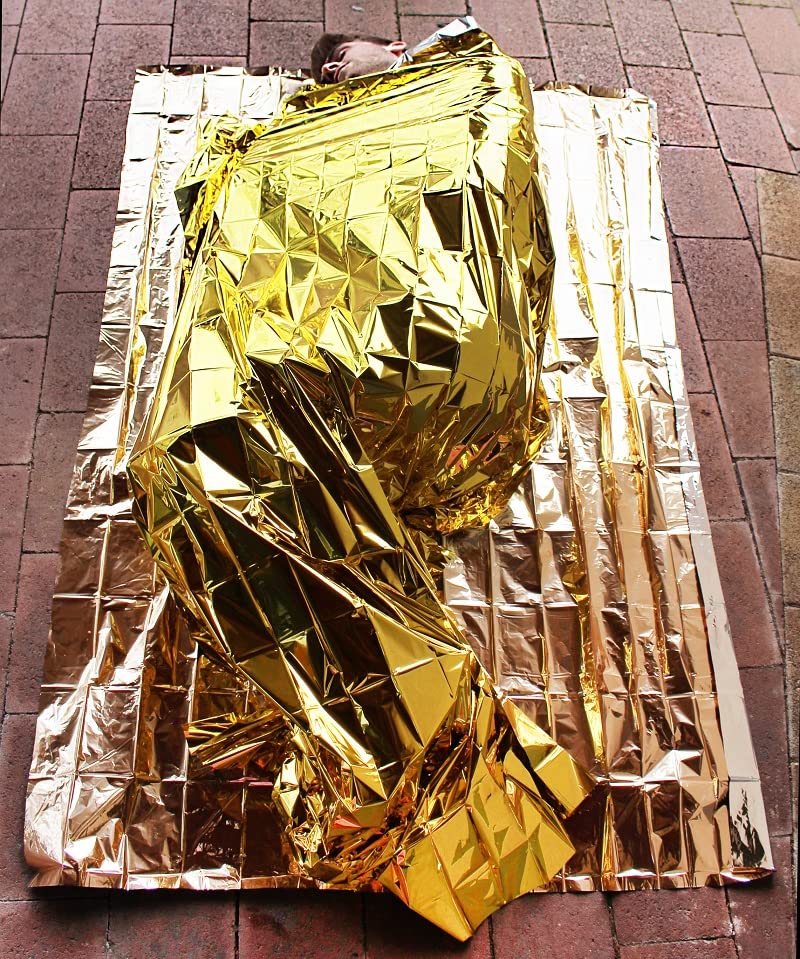 Medi-Inn+ Rettungsdecke Gold Silber | 160 x 210 cm | Notfalldecke für Erste Hilfe | Kälteschutz | Hitzeschutz (10 Stück)