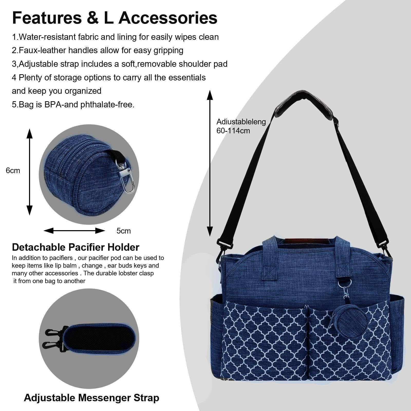 Bolsa de pañales sofisticada con Gran Capacidad para organizar pañales, Alimentos, Juguetes, Regalos para Baby Shower, Bolsillo para Toallas, Bolsa de para Viajes, Trabajo y Actividades al