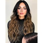 AISI HAIR Brown Wig for Women, Long Wavy Black To Brown Lace Hairline Middle Part Synthetic Heat Resistant Wig for Daily Party-26 Inch