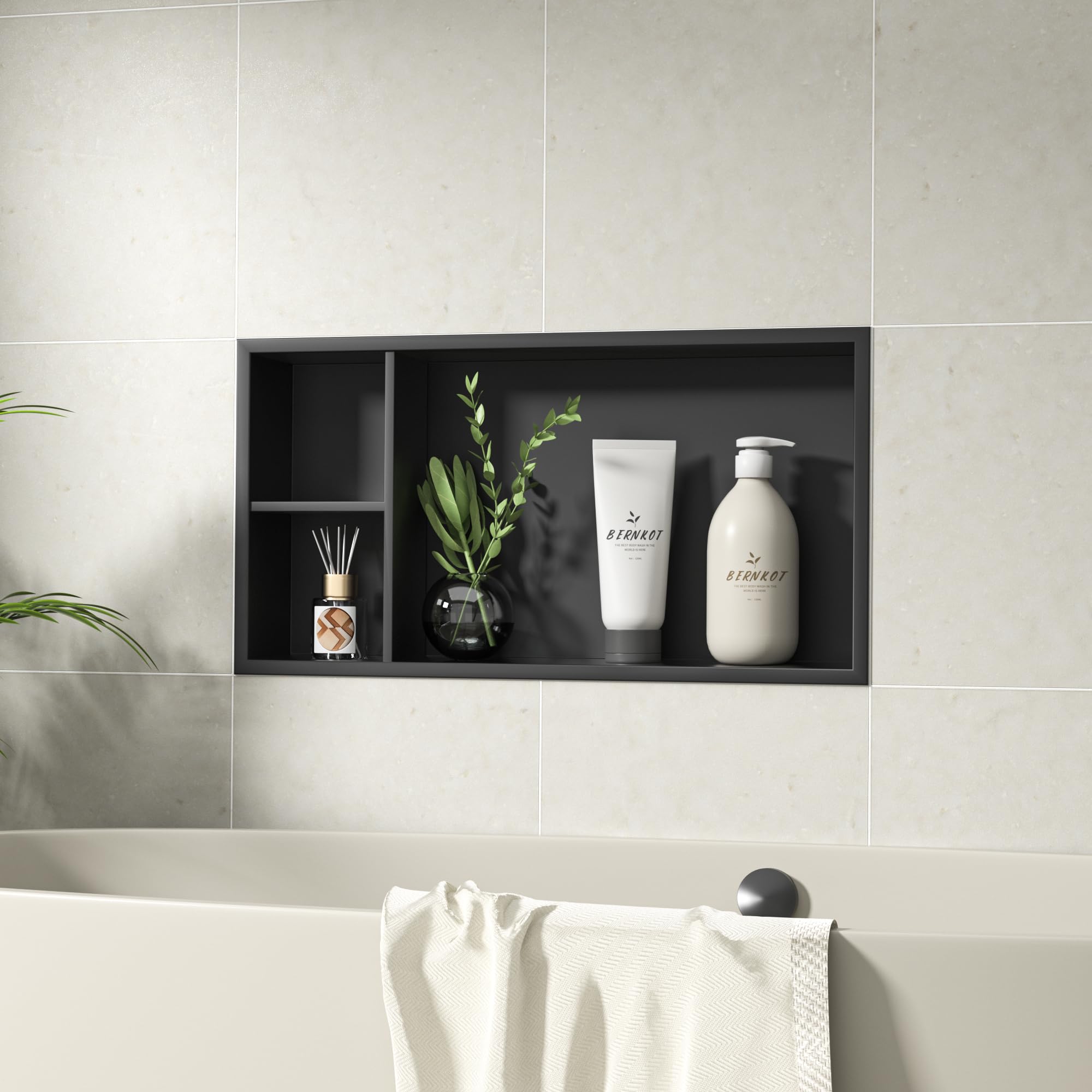 Nicho de ducha empotrable de acero inoxidable, 60 x 30 x 10 cm, no requiere azulejos, estante de ducha, color negro, estilo 2