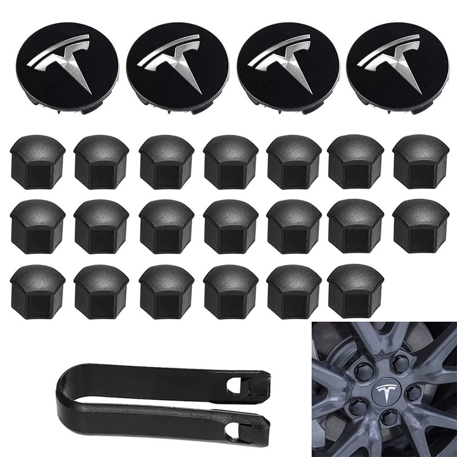 Aero Wheel Cap Kit,Wheel Lug Nut Covers Model 3 Wheel Cap kit with Tesla Logo Hub Center Cover Nut Cover Caps For Tesla Model 3 Model Y