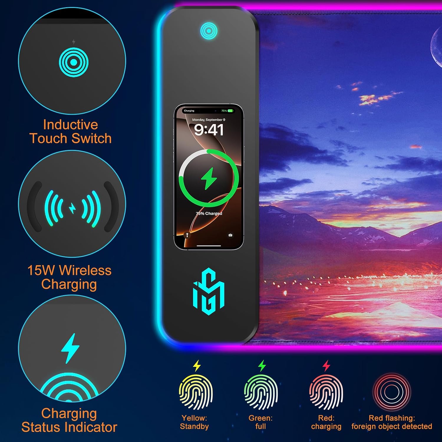 Mouse Pad Gaming Wireless Charging, 800x300x4mm Extended Desk Mat with 10 RGB Light Modes, Non-Slip Rubber Base, Waterproof Computer Keyboard Mat for Gamer, PC, Laptop, Office, Twilight Blue-Purple 4 71gTjdTkFLL. AC SL1500