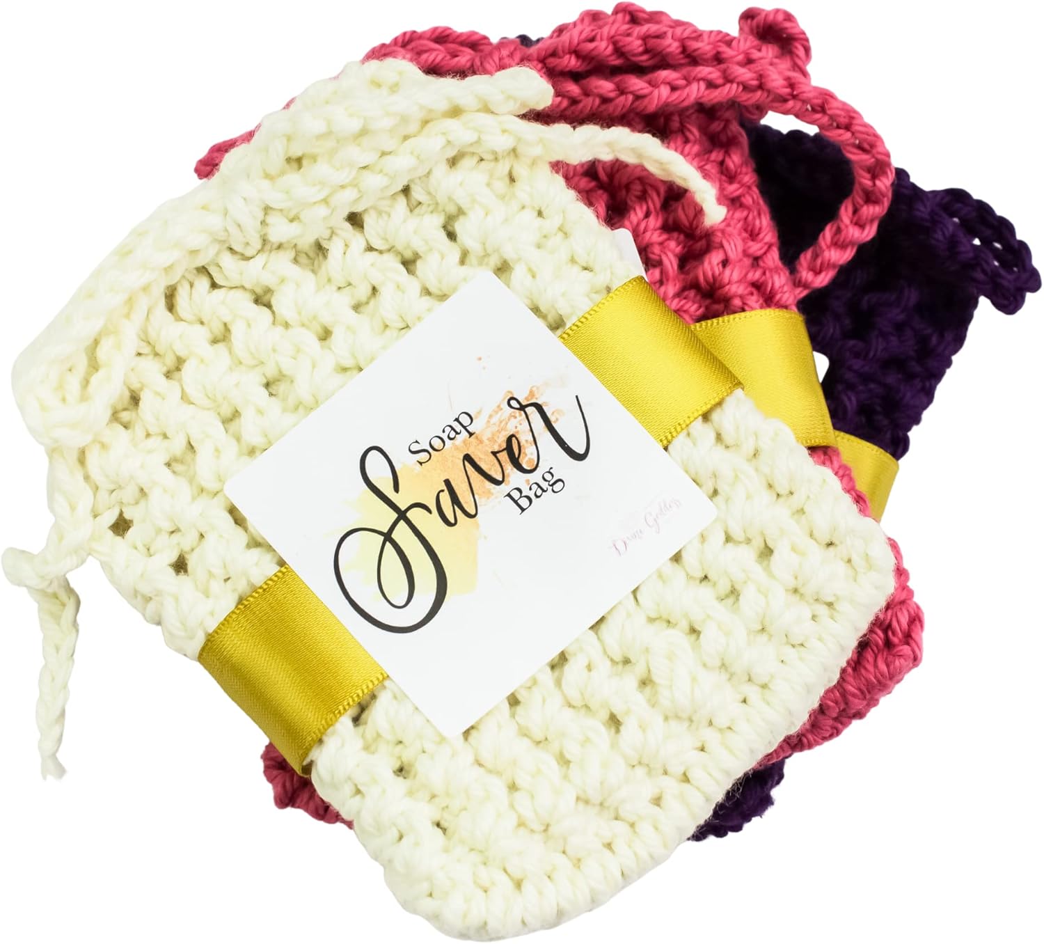 Ivory Rose Purple Cotton Soap Exfoliating Bag Set for Shower Bath – Eco Friendly Travel Container Pouch 3 Pack
