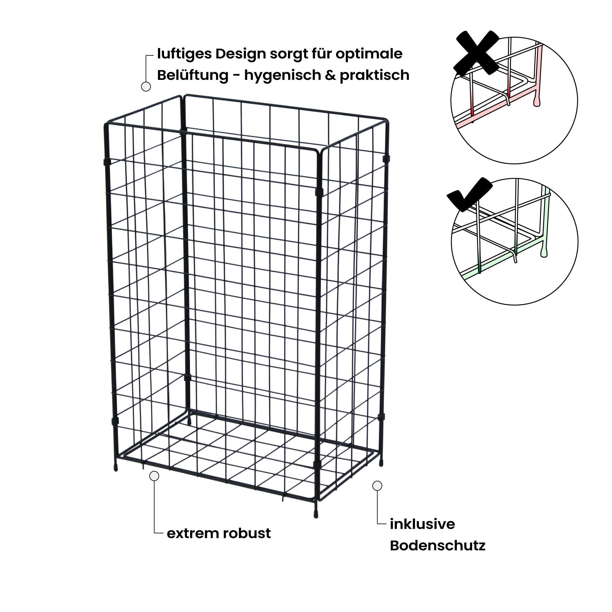 Wäschekorb – klappbarer Metall‑Drahtkorb mit 87 L (41×35×61 cm), stilvoller Industrial Look, stabil, platzsparend, ideal für Bad, Schlafzimmer & Waschküche (Lech 2 - Graphitschwarz)